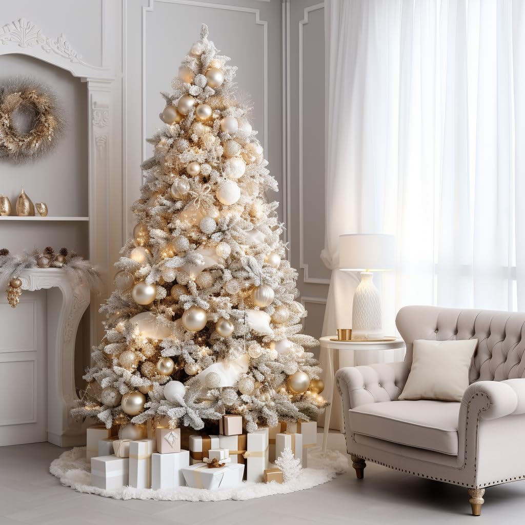 AISENO 72 Inch White Faux Fur Christmas Tree Skirt, Luxury Plush Tree Base Cover for Holiday Party and Home Christmas Decor