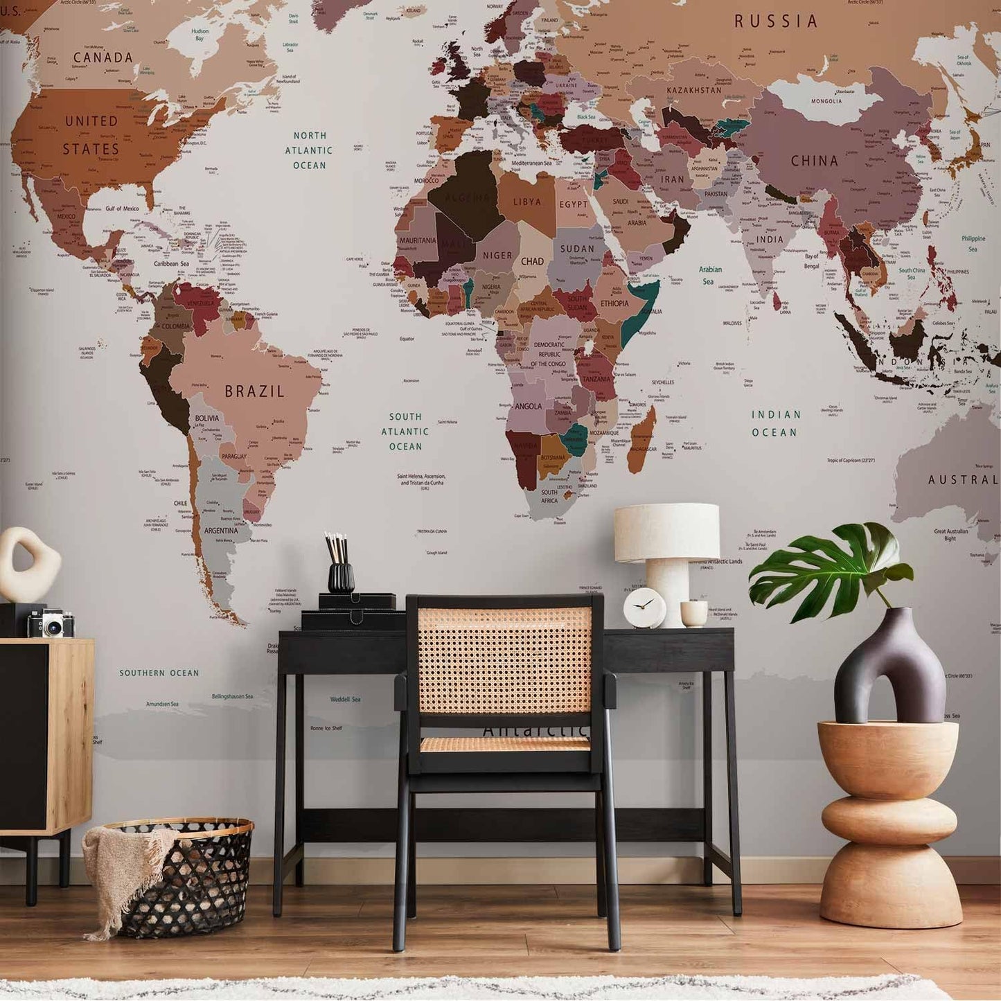 artgeist Wall Mural World Map 193x138 in - XXL Peel and Stick Self-Adhesive Wallpaper Removable Large Sticker Foil Wall Decor Print Picture Image Design Map of The World k-B-0001-a-d
