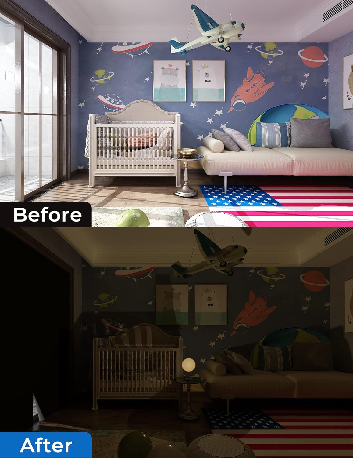 Sumobaby 50"x57" Portable Blackout Curtains, Blinds for Windows with Hook & Loop Tapes, 100% Blackout Window Shades, Curtains Easy to Cut Fit for Bedroom, Baby Room and TV Room (Black)