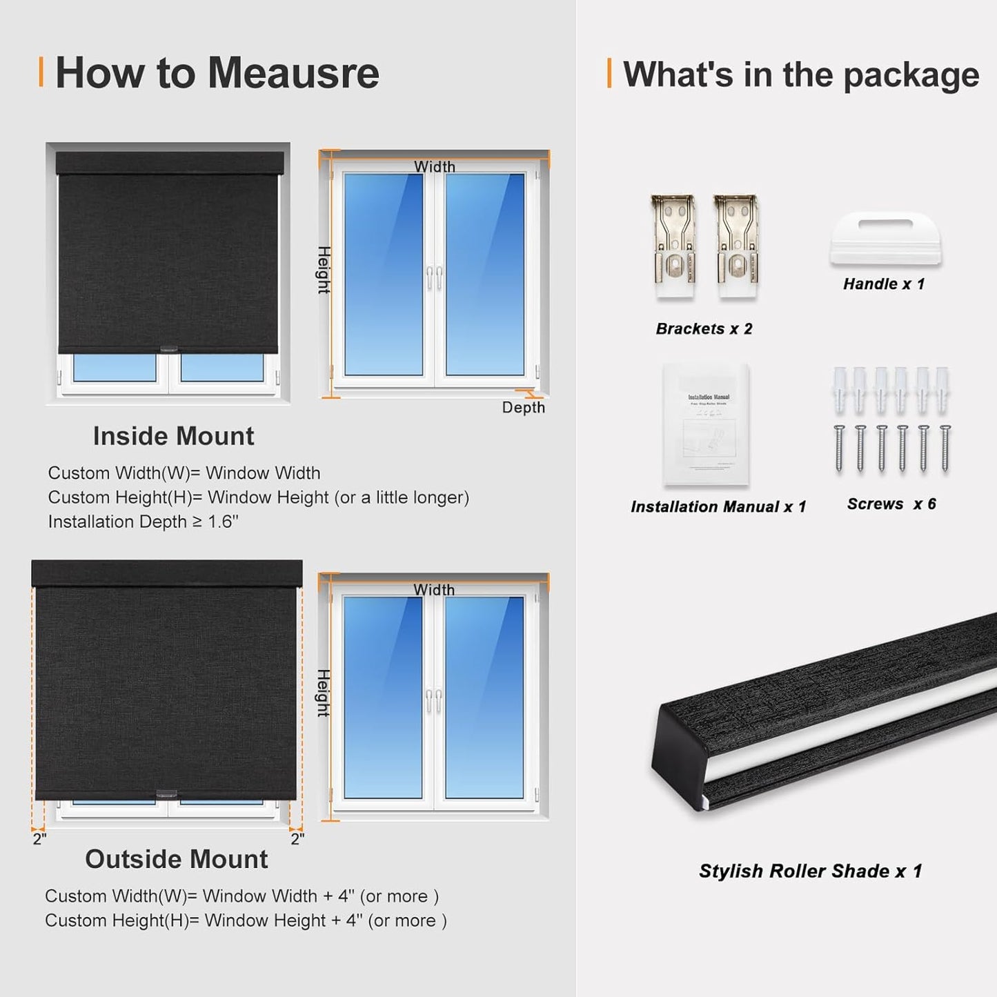 Persilux Free-Stop Cordless Blinds for Indoor Windows with Cover, Window Shades Blackout Roller Blinds, Thermal Insulated Fabric UV Protection for Kitchen, Office, Living Room, Black(66" W x 48" H)