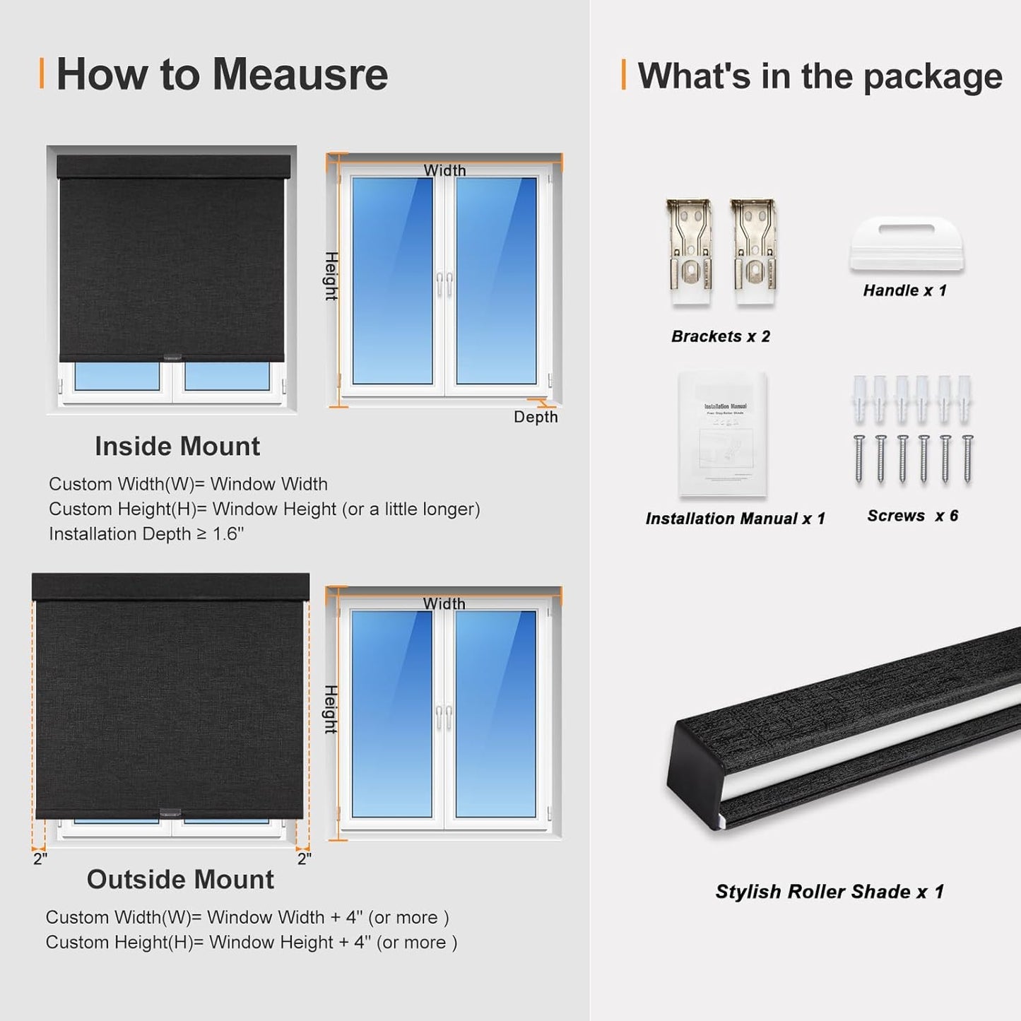 Persilux Free-Stop Cordless Blinds for Indoor Windows with Cover, Window Shades Blackout Roller Blinds, Thermal Insulated Fabric UV Protection for Kitchen, Office, Living Room, Black(52.5" W x 56" H)