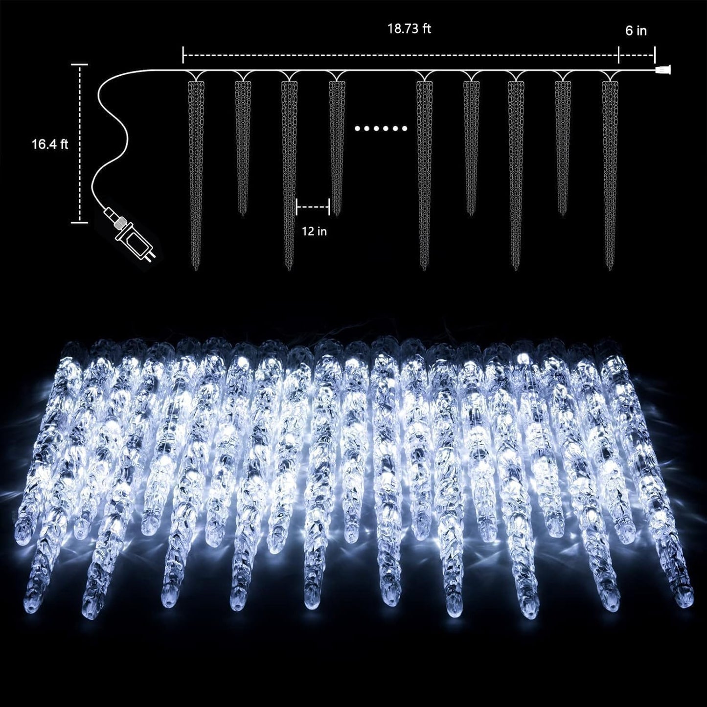 Icicle Lights Outdoor with Remote, 20ft 20 Tubes 100 LED Ice Shape String Lights, Connectable Hanging Christmas Decoration Lights for Tree Patio Roof Holiday Decor, Warm White