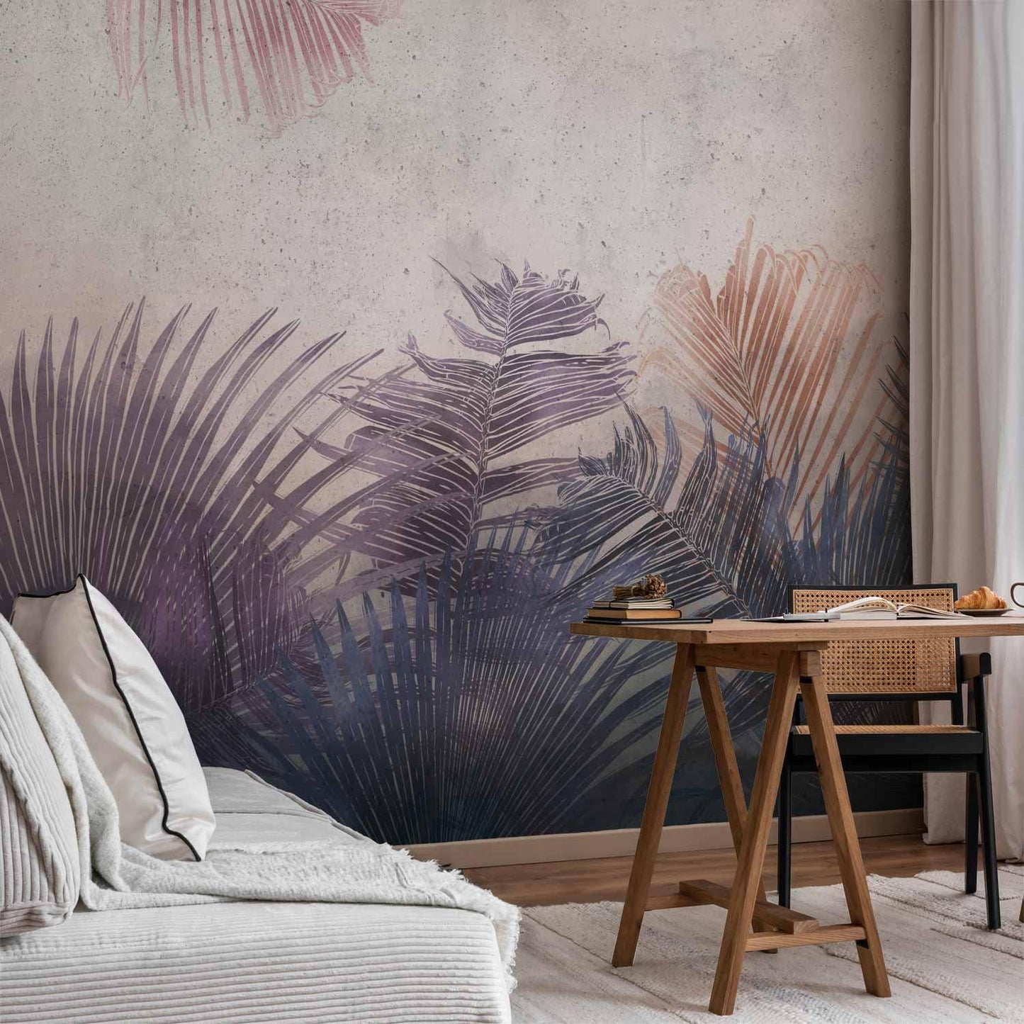 artgeist Premium Wall Mural Jungle 138x101 in - Non-Woven Wallpaper Fleece Wall Decor Photo Print Picture Image Design Leaves Botanical Nature Purple Grey b-A-0827-a-a