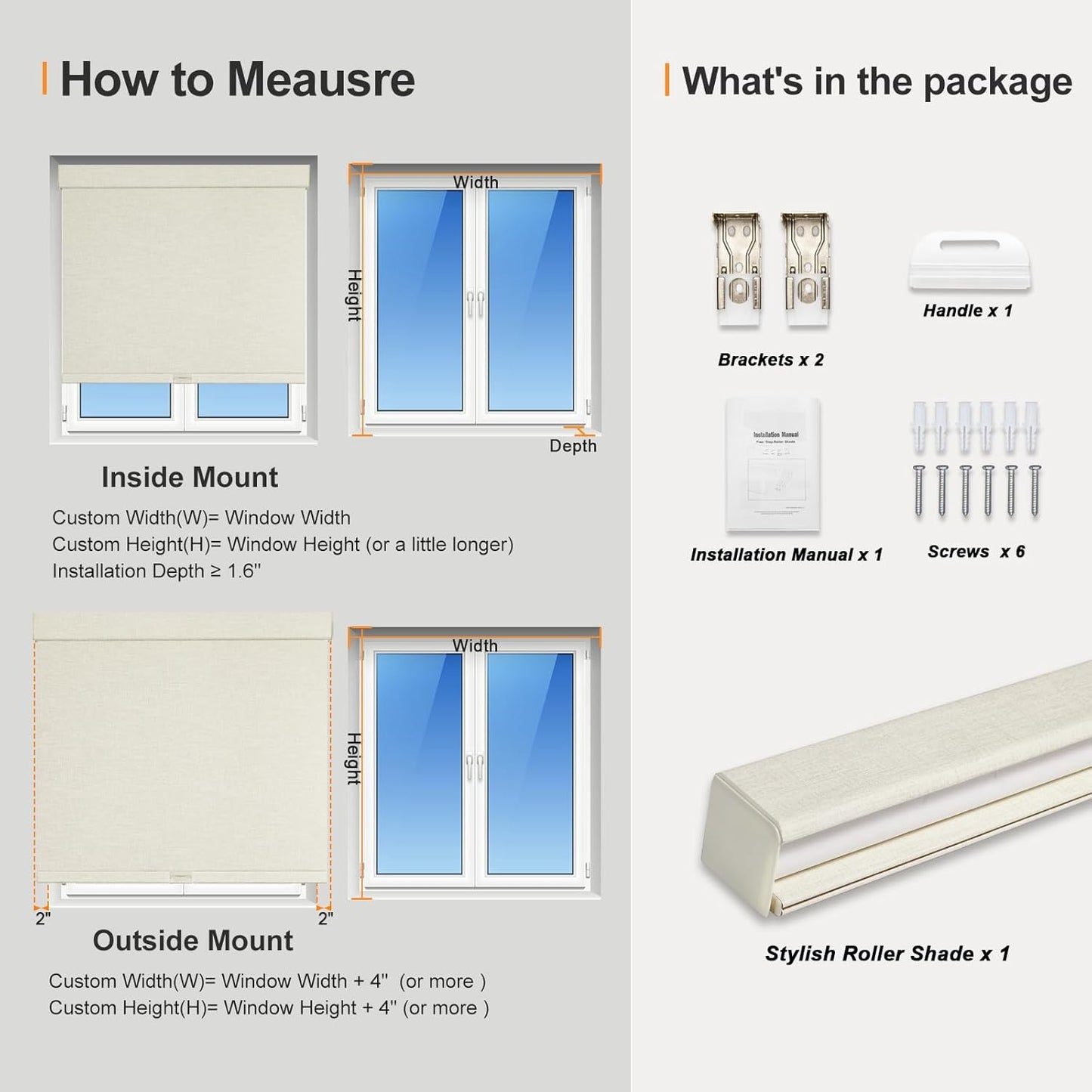 Persilux Blackout Shades for Windows Cordless Roller Blinds, Roller Windows Shades for Home with Fabric Attached Valance, UV Protections Easy Installation for Door/Office, Limestone(30.5" W x 48" H)