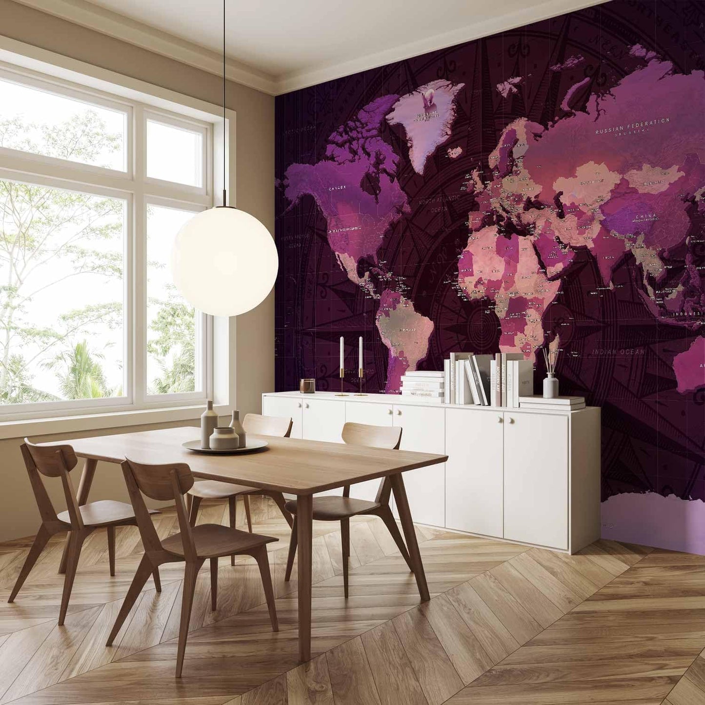 artgeist Premium Wall Mural World Map 138x101 in - XXL Non-Woven Wallpaper Fleece Wall Decor Photo Print Picture Image Design Home Map of The World k-A-0273-a-a