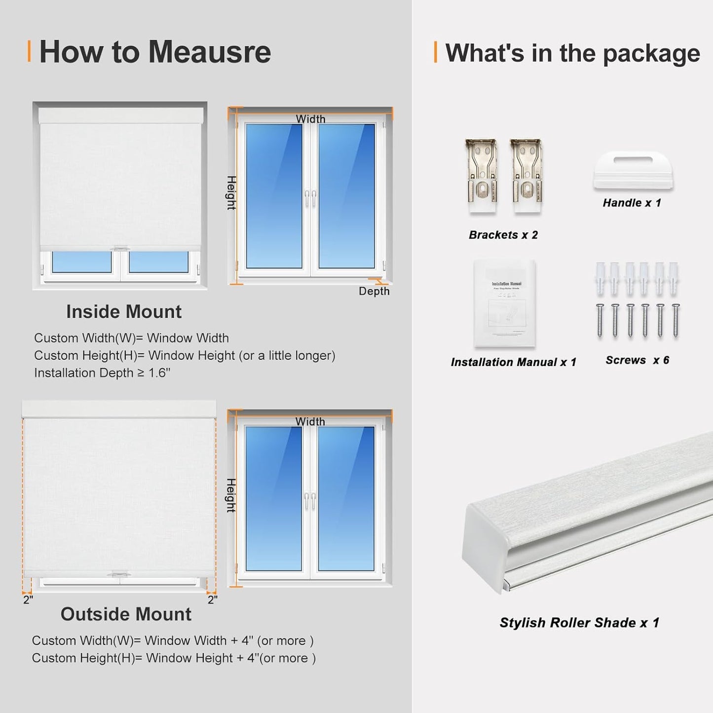 Persilux Blackout Roller Shades & Blinds Windows Shades Free-Stop Blackout Blinds with Jacquard Fabric,Cordless Blinds Pull Down Shades for Home, Easy to Install for Door/Office, White(53.5"W x 96"H)