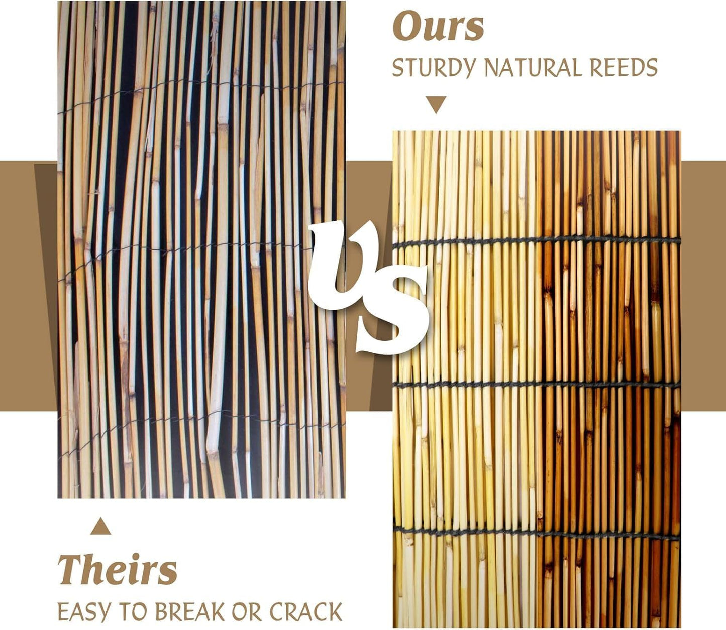 Natural Reed Fencing Rolls,5.5FT X 16.4FT Reed Screen Curtain Fence Covering Privacy Bamboo for Outdoor Backyard Patio(Stripy)