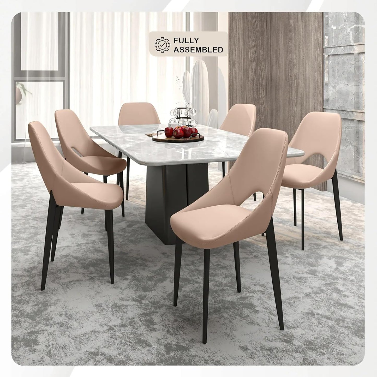LeisureMod Amalfi Upholstered Fabric Dining Chair – Modern Side Chair with Iron Legs, Mid-Century Accent Chair for Dining Room or Kitchen