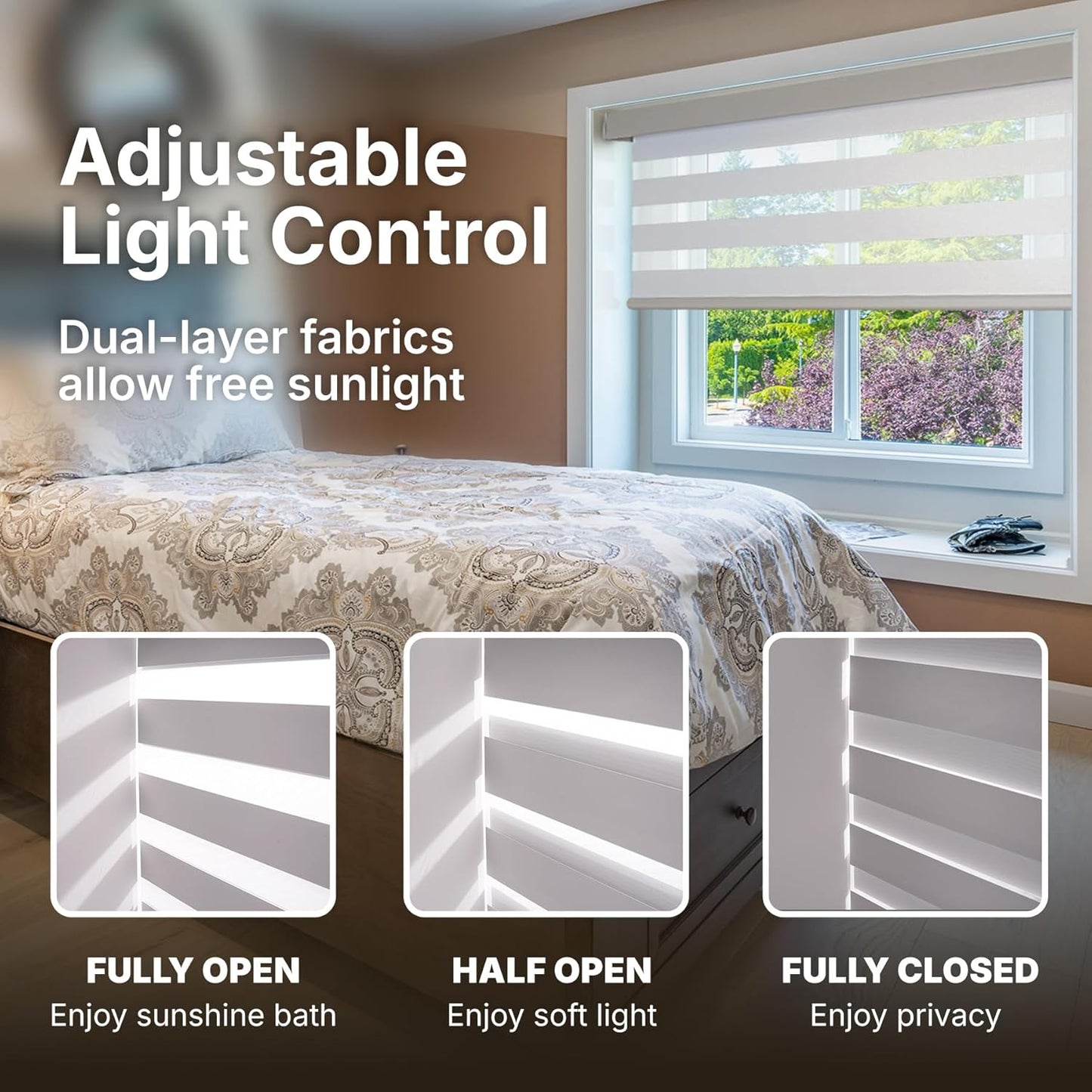HESTIA Cordless Zebra Blinds Light Filtering Roller Shades UV Blocking Blackout Privacy Indoor Window Shades for Home Office Day and Night, Black,31" W x 60" H