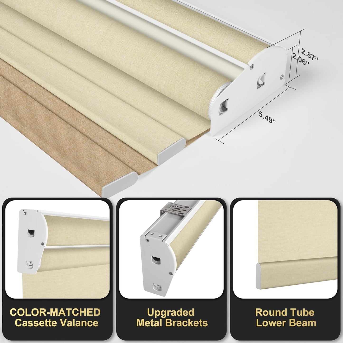 BERISSA Cordless Dual Roller Shades with Cassette Valance, Double Window Shades Blackout and Light Filtering, Day and Night for Home Office Door. Linen Beige. 64 W x 80" H