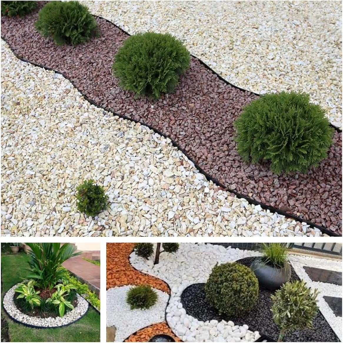 2 Inch Tall No Dig Durable Garden Landscape Edging Kit, Black Plastic Lawn Border with 24pcs Anchoring Spikes for Landscaping, Flower Gardens, Lawn (20FT+ 24pcs Anchoring Spikes)