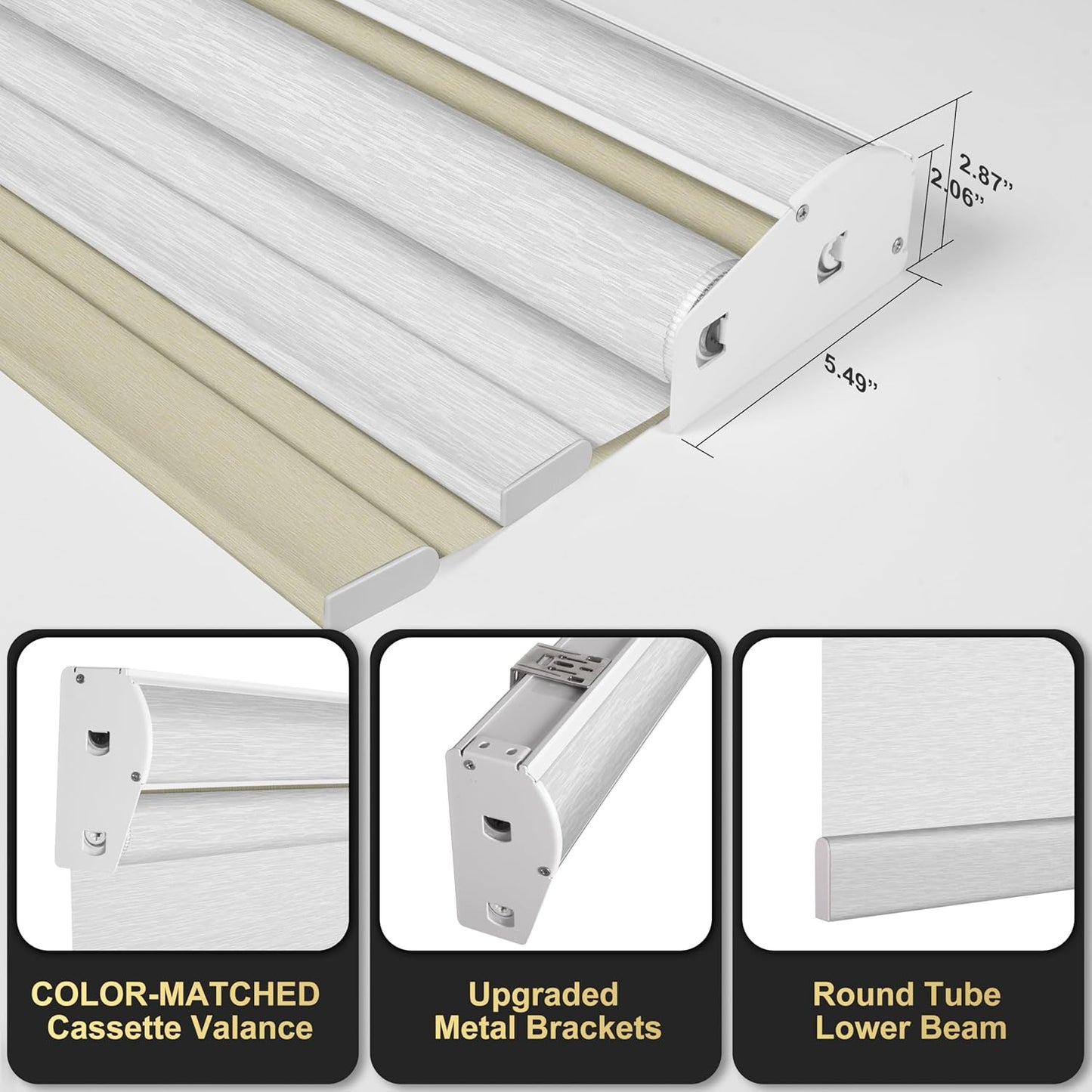 BERISSA Cordless Dual Roller Shades With Cassette Valance, Blackout and Light Filtering, Day and Night for Home Office Door - Beige and White, 47 W x 36" H