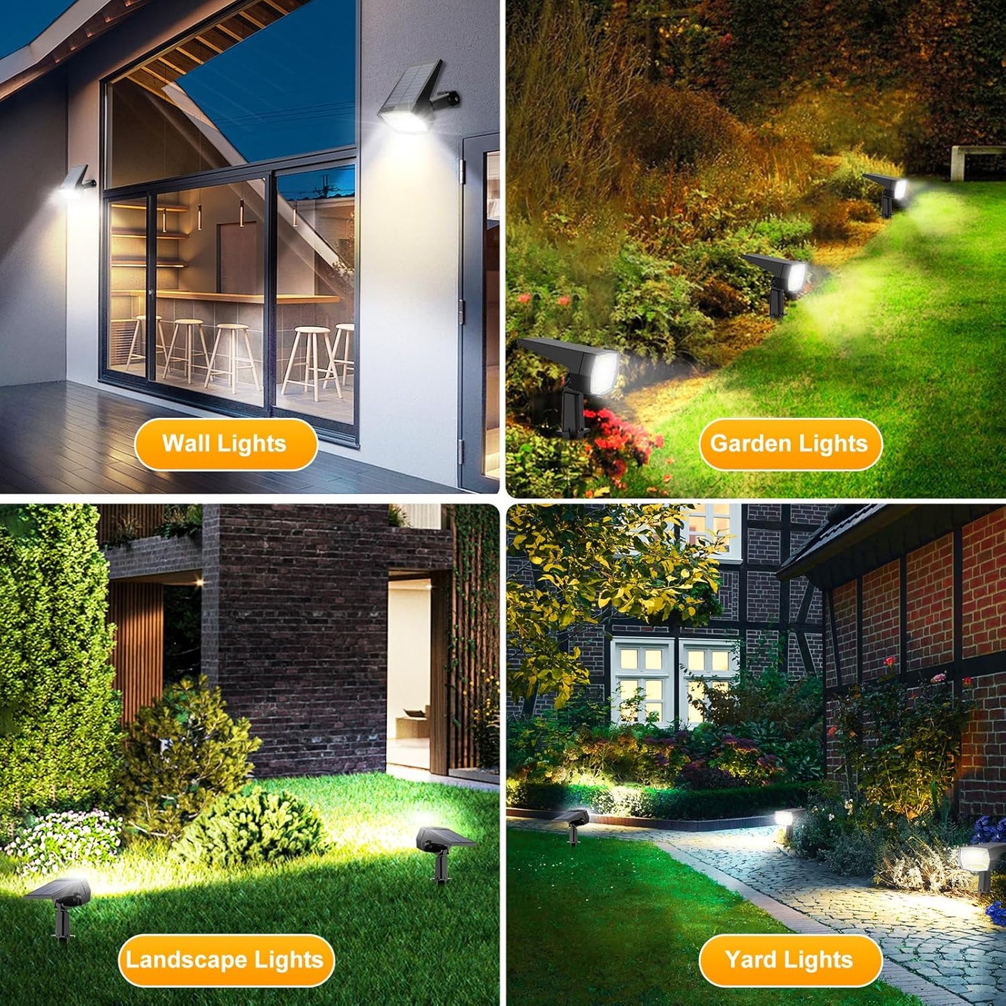 Fabrito 72 LEDs Solar Spot Lights Outdoor Waterproof, 3 Modes Landscape Spotlights, Dusk to Dawn Solar Powered Flood Wall Lights for Outside, Solar Garden Lights for Yard Porch 2 Pack (Warm White)