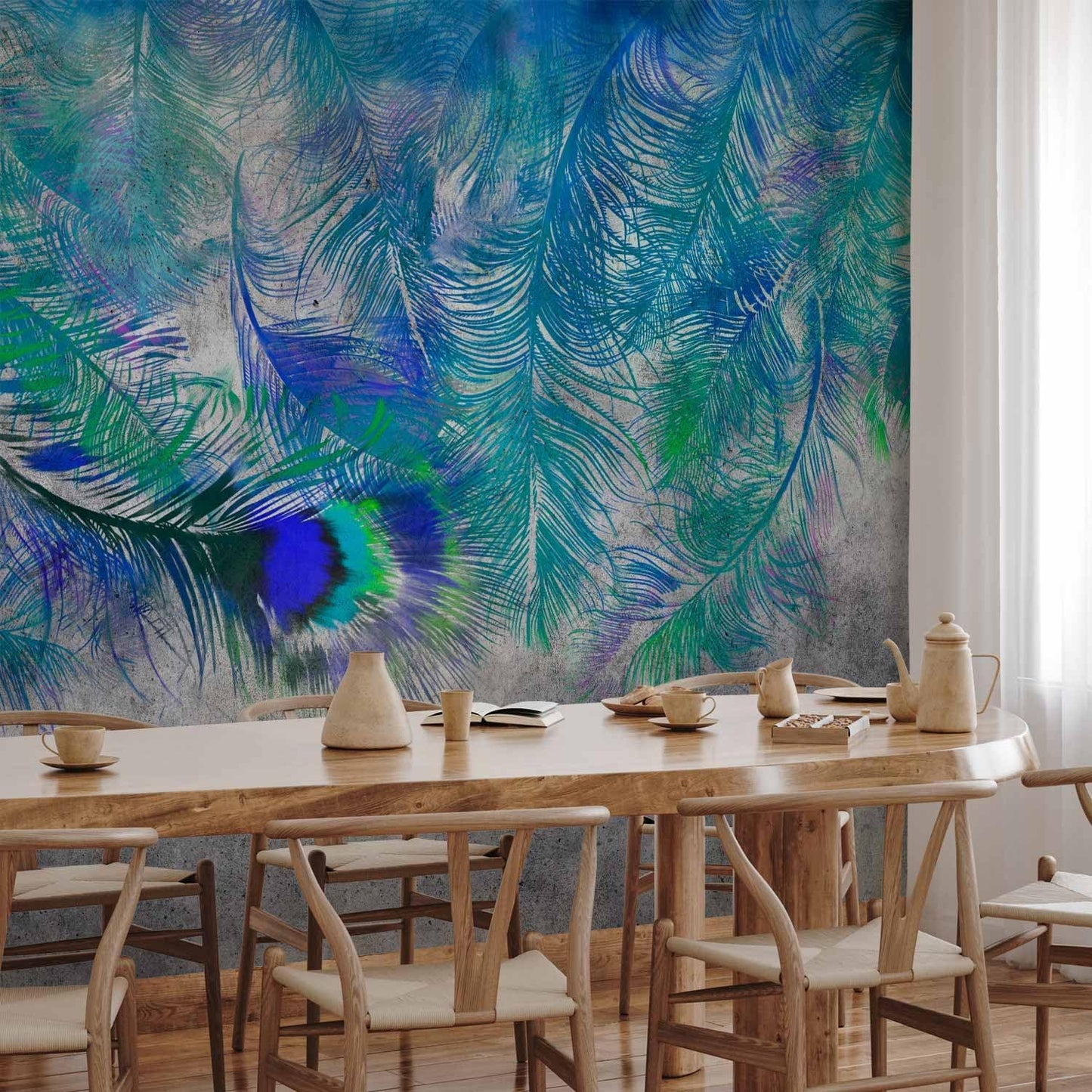 artgeist Wall Mural Cement Feather 173x124 in - Peel and Stick Self-Adhesive Wallpaper Removable Large Sticker Foil Wall Decor Print Picture Image Design Colorful Abstract n-A-1488-a-a