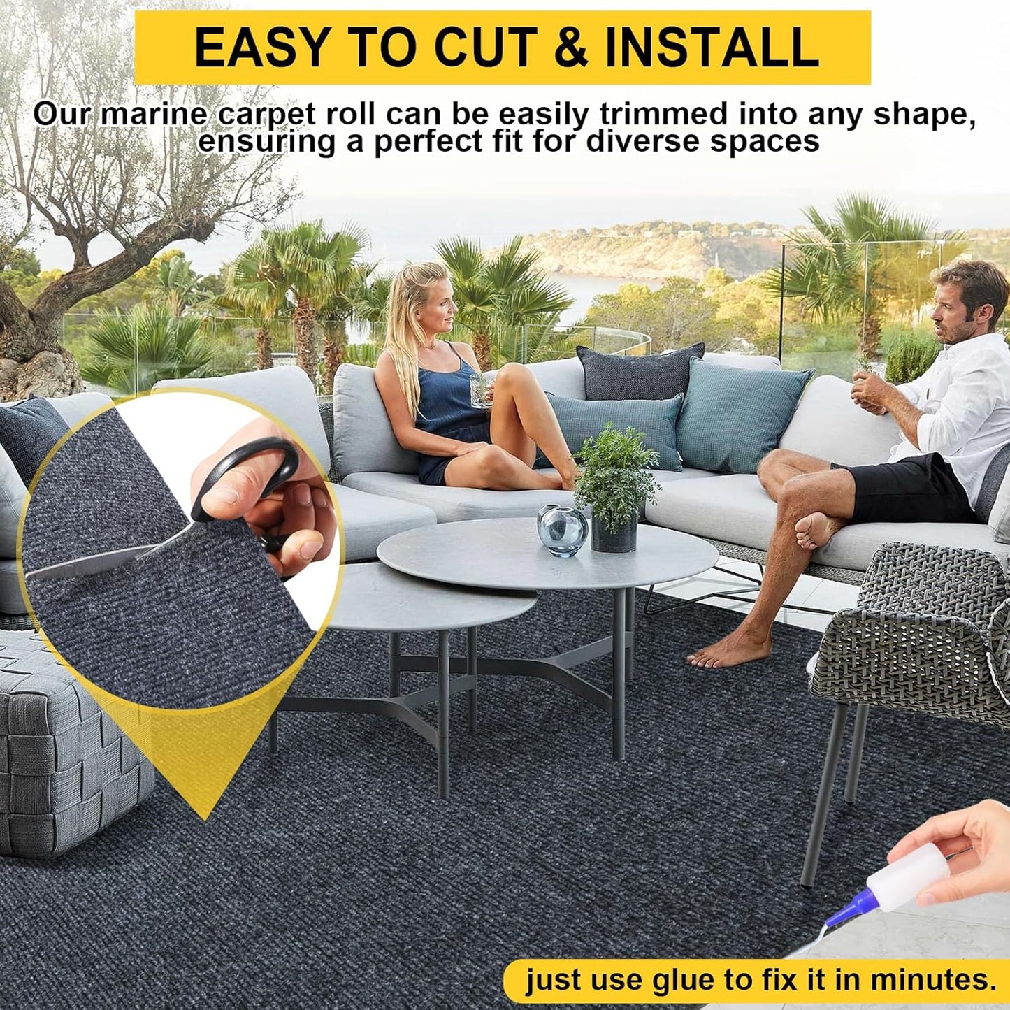 Marine Carpet,6 FT x 14 FT Dark Gray Indoor Outdoor Carpet 0.2" Thick Boat Carpet with Water-Proof TPE Backing, Non-Slide Outdoor Marine Carpet Roll for Home, Patio, Porch, Deck