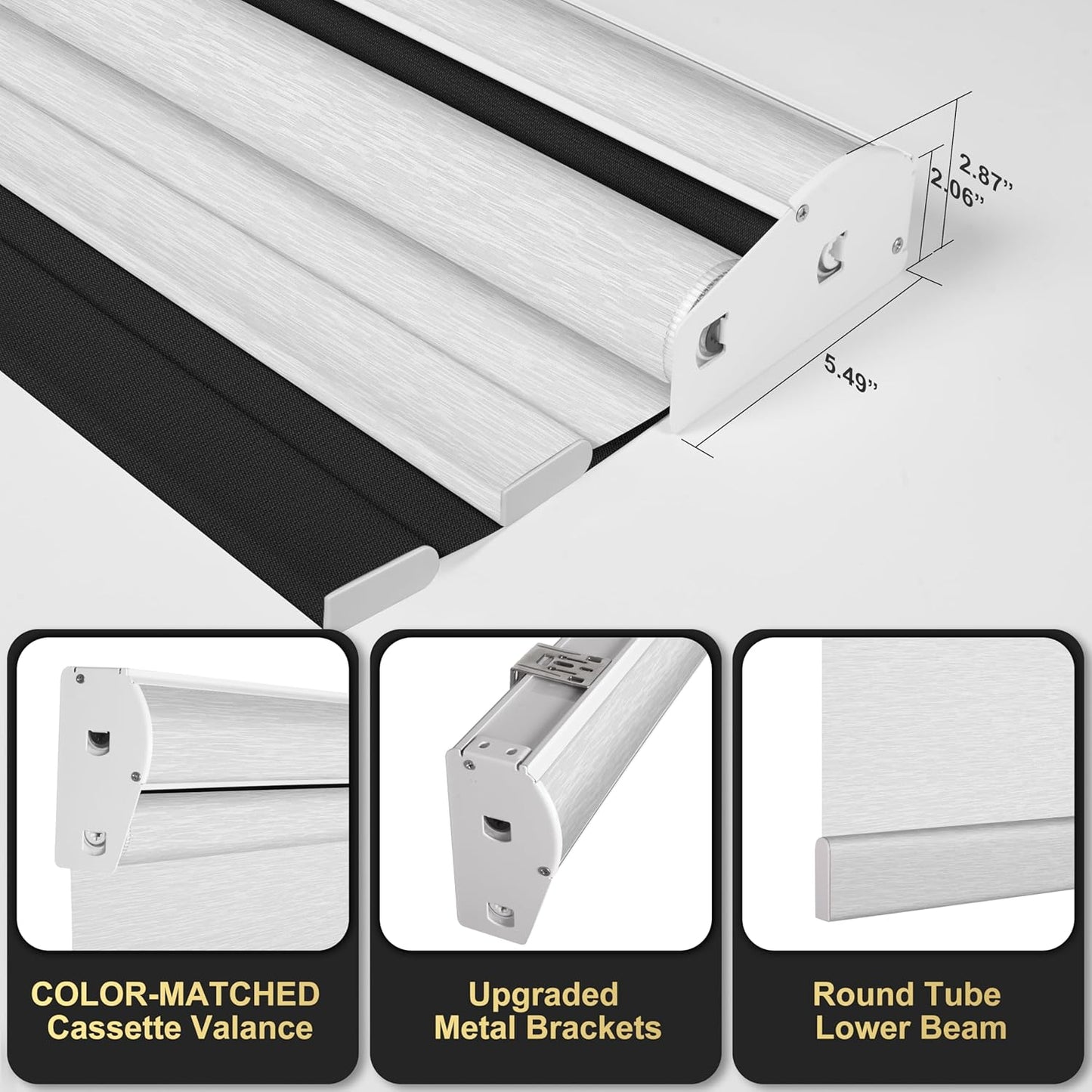 BERISSA Cordless Dual Roller Shades with Cassette Valance, Blackout and Light Filtering Shades for Home Office Door. Linen Black and White. 42 W x 80" H