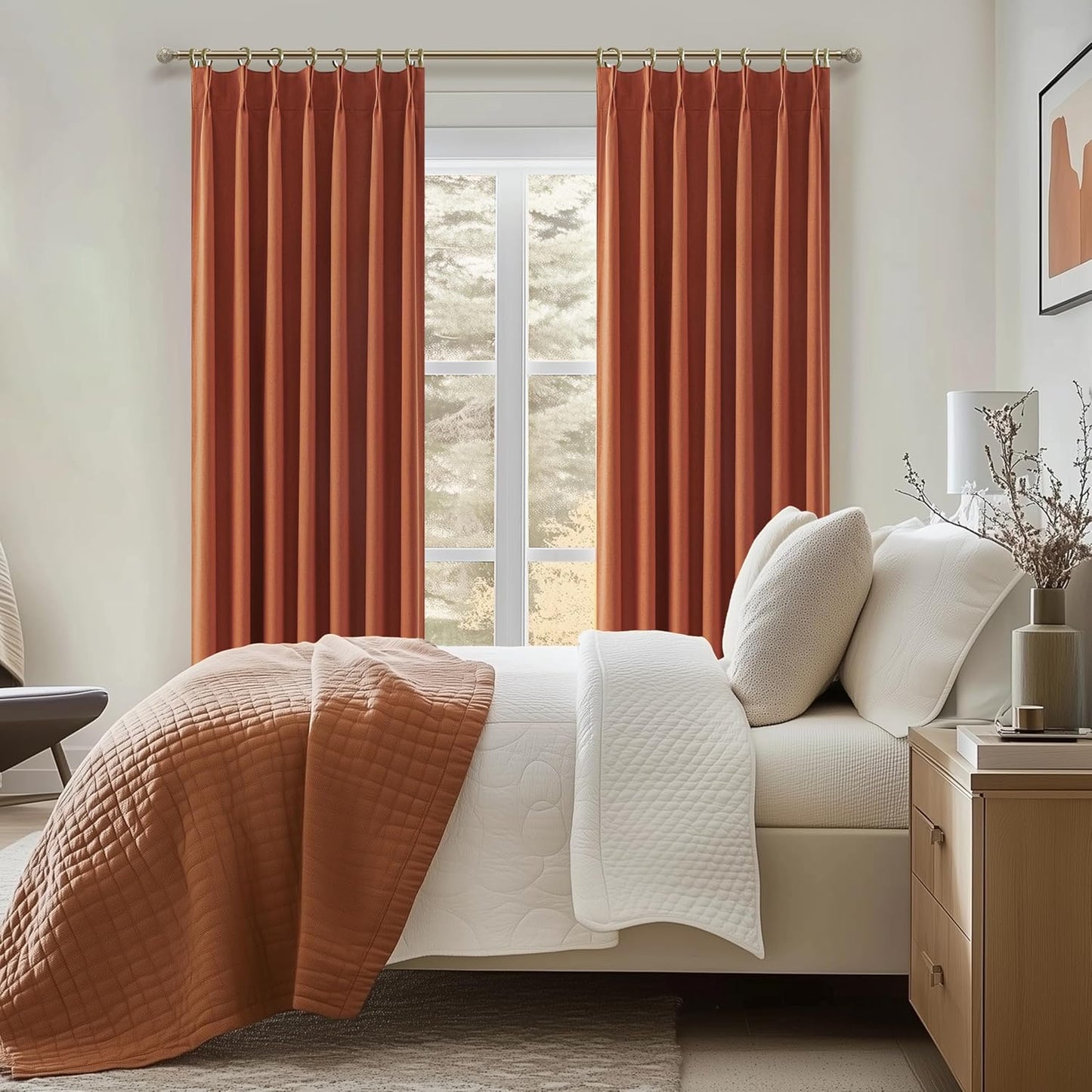 Fall Burnt Orange Curtains Pinch Pleated Blackout 84 Inches Long 2 Panels Set,Terracotta Autumn Color Decor Retro for Living Room Antique Copper Rust Boho 70s Window Linen Drapes (W40 xL84)