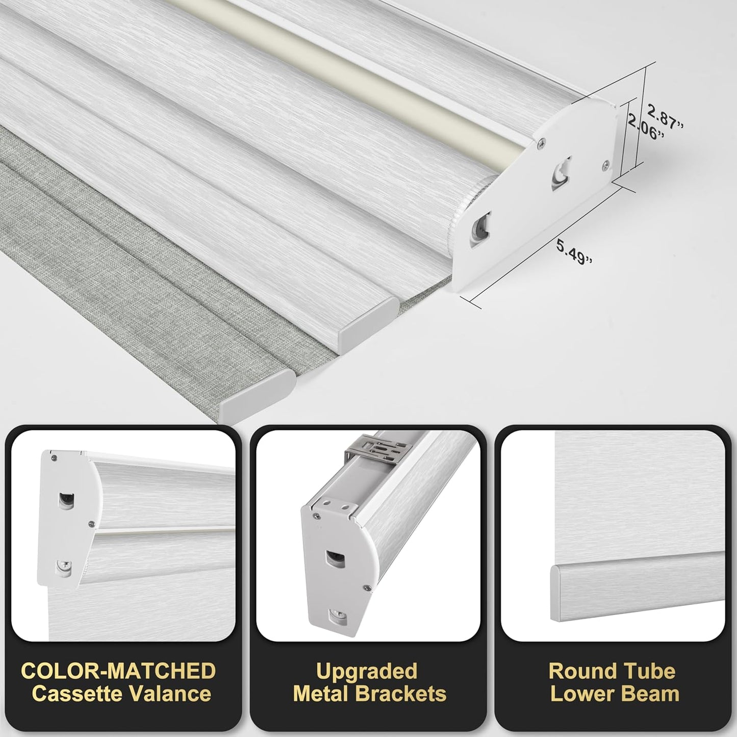BERISSA Cordless Dual Roller Shades with Cassette Valance,Double Window Shades Blackout and Light Filtering Shades,Day and Night Roller Shades for Home Office Door.Linen Grey and White.53 W x 44" H