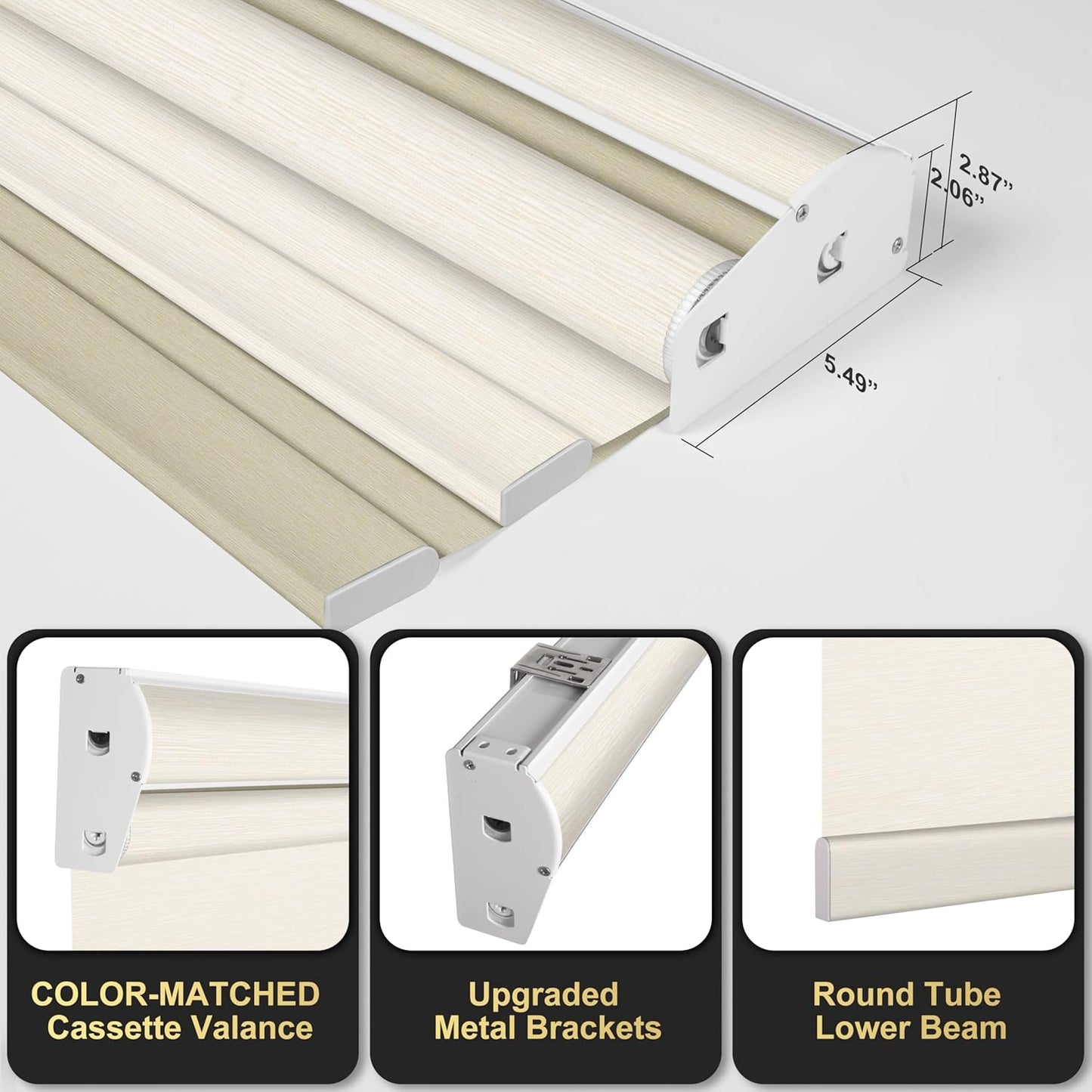 BERISSA Cordless Dual Roller Shades with Cassette Valance,Double Window Shades Blackout and Light Filtering Shades,Day and Night Roller Shades for Home Office Door.Striped Jacquard Beige.28 W x 56" H