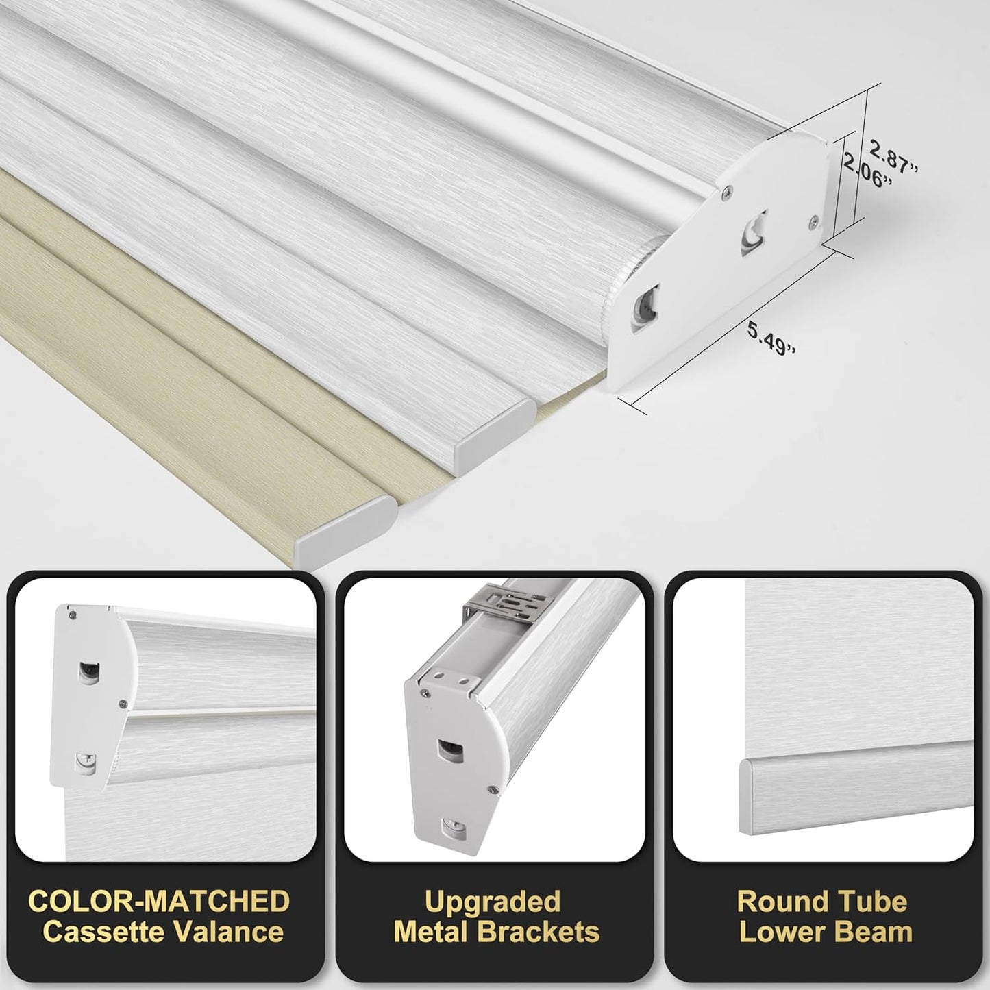 BERISSA Cordless Dual Roller Shades with Cassette Valance, Double Window Shades - Blackout and Light Filtering, Day and Night for Home Office Door. Beige and White. 59 W x 36" H