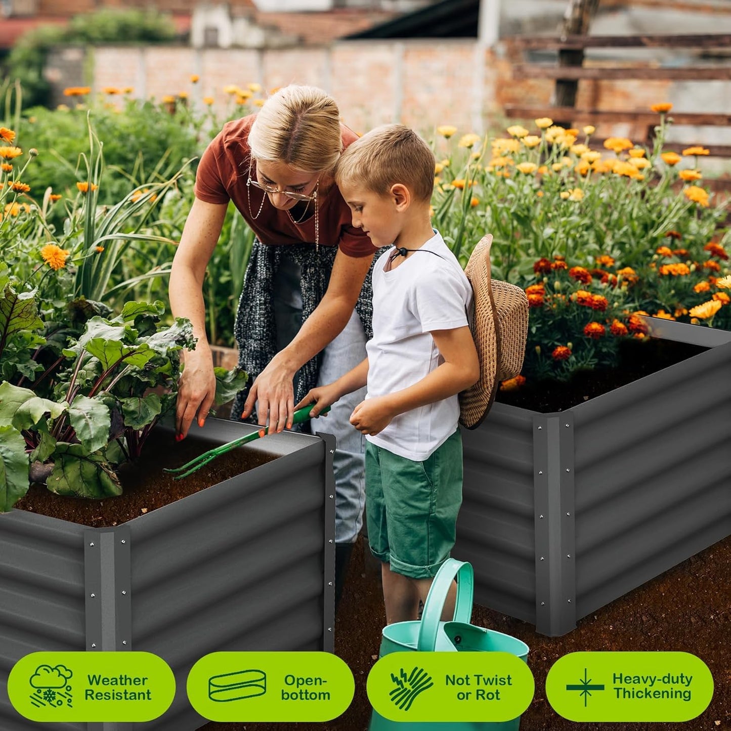 Large Outdoor Planter Boxes Kit Set of 2,6x3x1.5ft Galvanized Raised Bed Planter with Open-Ended Base Design, Elevated for Outdoor Plants, Durable Raised Bed for Gardening,Green