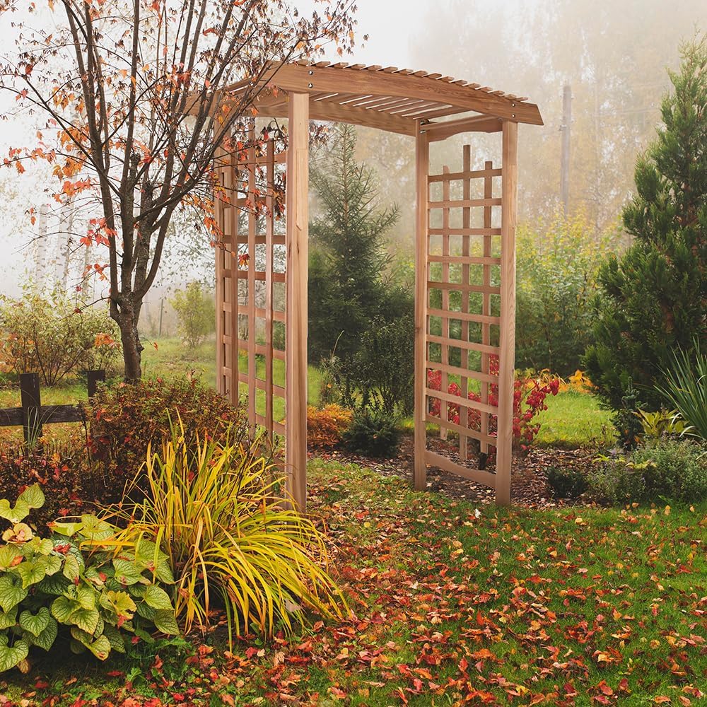 All Things Cedar GA87-B Garden Arbor with Bench | Outdoor Wooden Bench | Garden Bench Seat | Untreated Cedar, Western Red Cedar Craftsmanship | Wood Bench Outdoor 60x25x86