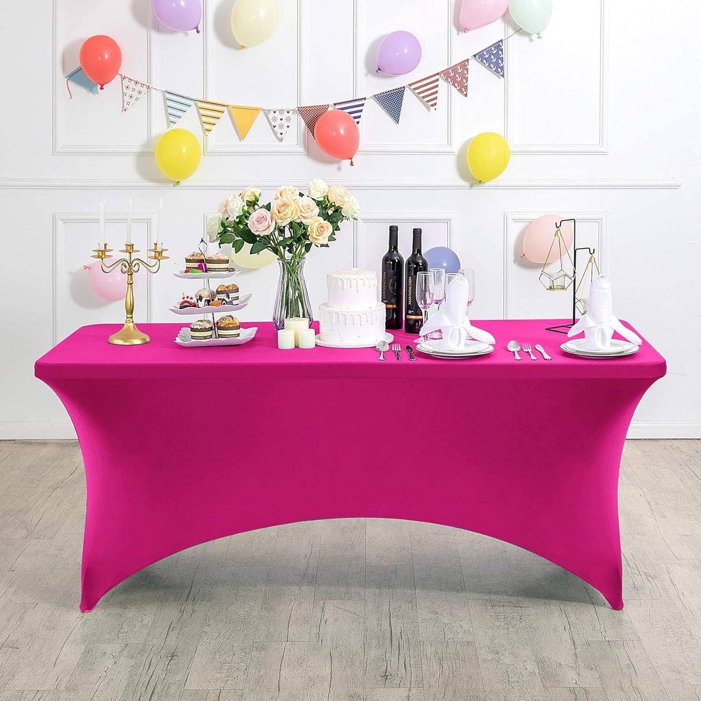 Spandex Table Cover for 8FT or 4ft or 6ft Table Universal Fitted Stretch Tablecloth for Party, Banquet, Wedding and Events-Fuchsia