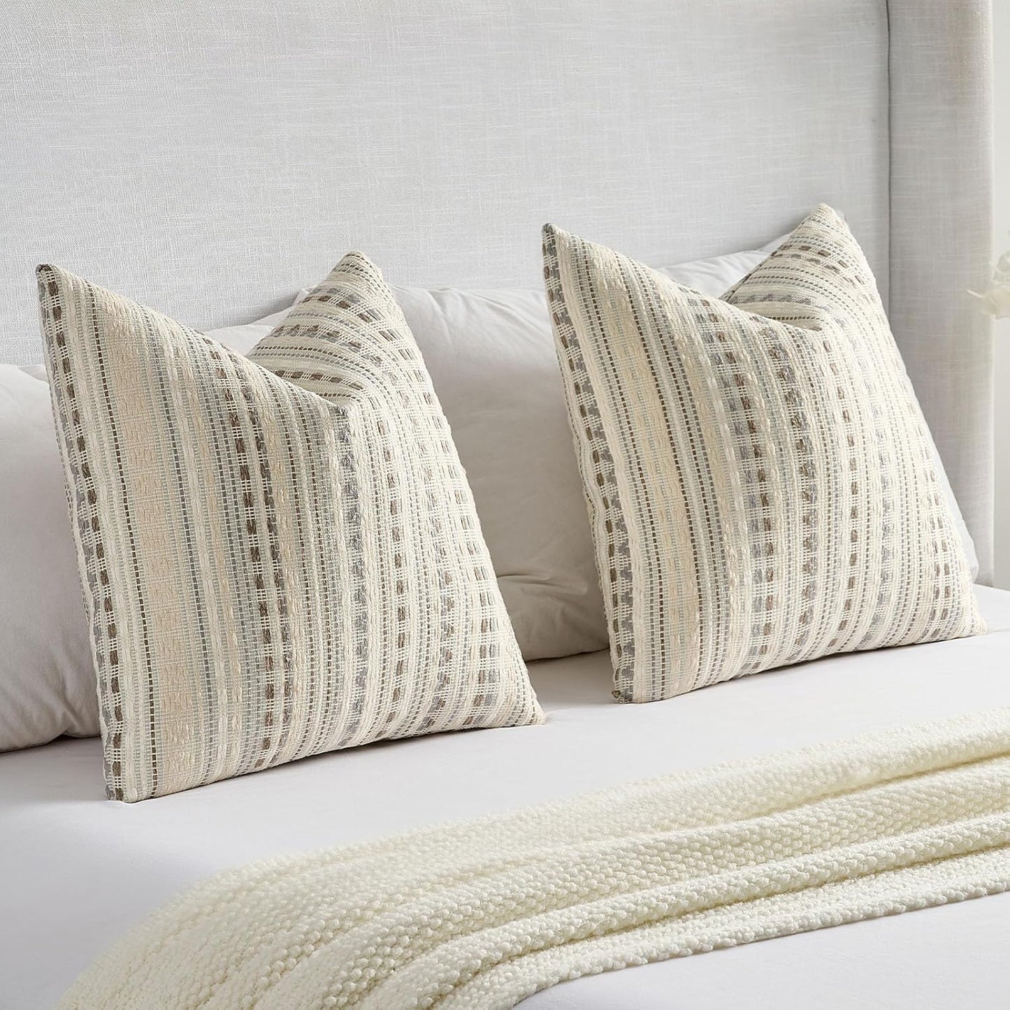 FUTEI Grey White Decorative Throw Pillow Covers 24x24 Inch Set of 2,Soft Cozy Chenille Jacquard Textured Euro Pillow Shams,Boho Home Decor for Couch Bed Living Room