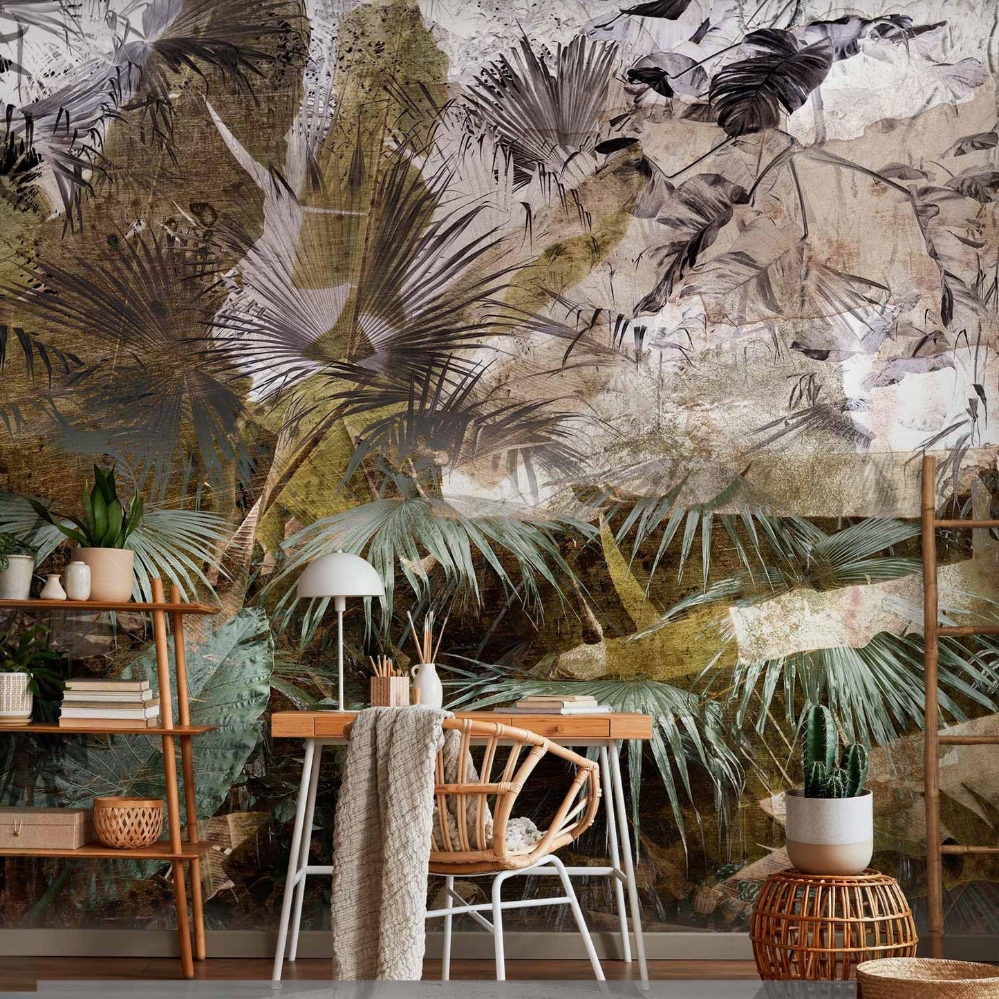 artgeist Premium Wall Mural Tropical Leaves 79x55 in - XXL Non-Woven Wallpaper Fleece Wall Decor Photo Print Picture Image Design Jungle Nature Palm Leaves Like Painted b-C-0789-a-a