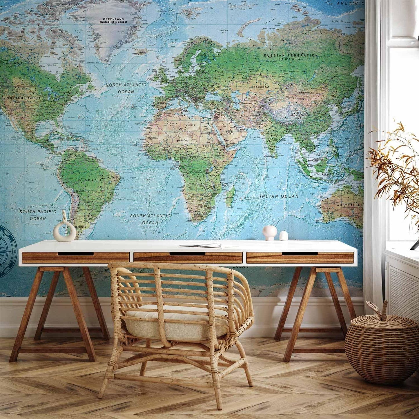 artgeist Wall Mural World Map 154x110 in - XXL Peel and Stick Self-Adhesive Wallpaper Removable Large Sticker Foil Wall Decor Print Picture Image Design Map of The World k-A-0127-a-a