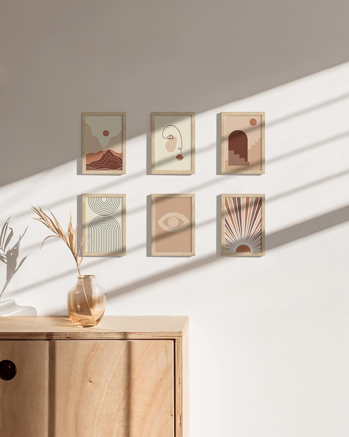 HAUS AND HUES Square Picture Frames 4 x 6 Set of 9 - Photo Gallery Wall Frame Set, Wood 4x6 Frames, 4 x 6 Frames Gallery Wall Set, 4x6 Frame with Mat, Square Frames 4x6 (Beige Oak Frames)
