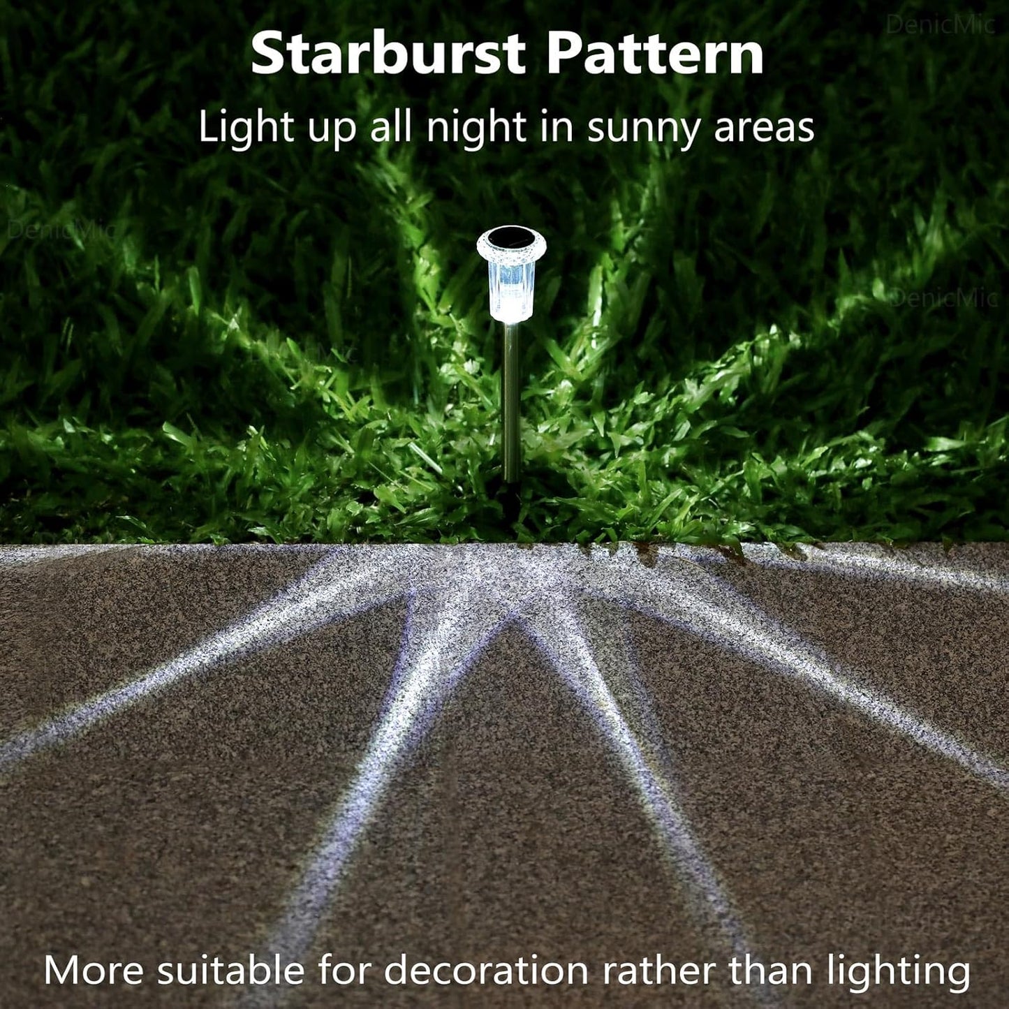 DenicMic Solar Lights Outdoor 10 Pack Waterproof 6000K Cold White LED Stainless Steel Stake for Pathway Yard Garden Driveway Solar Powered Outside Decor