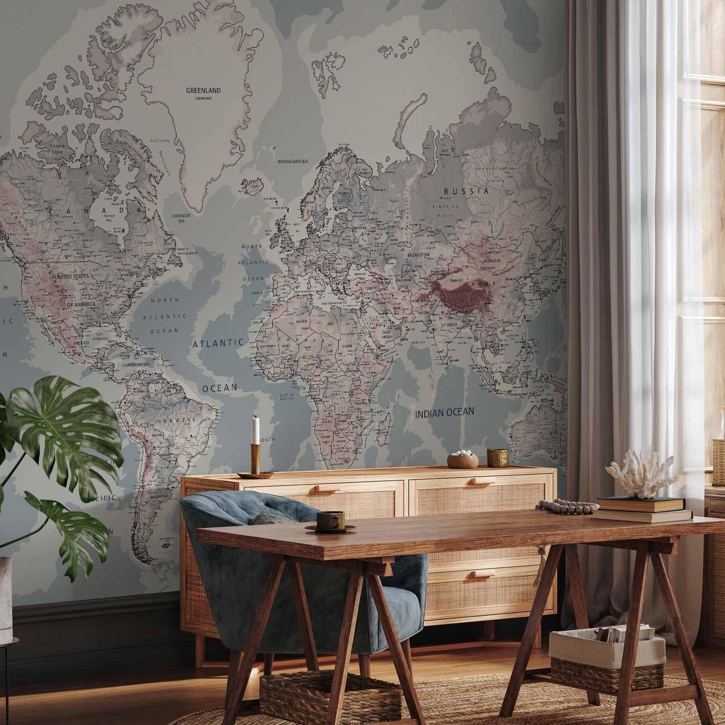 artgeist Wall Mural World Map 154x110 in - XXL Peel and Stick Self-Adhesive Wallpaper Removable Large Sticker Foil Wall Decor Print Picture Image Design Map of The World k-A-0061-a-c