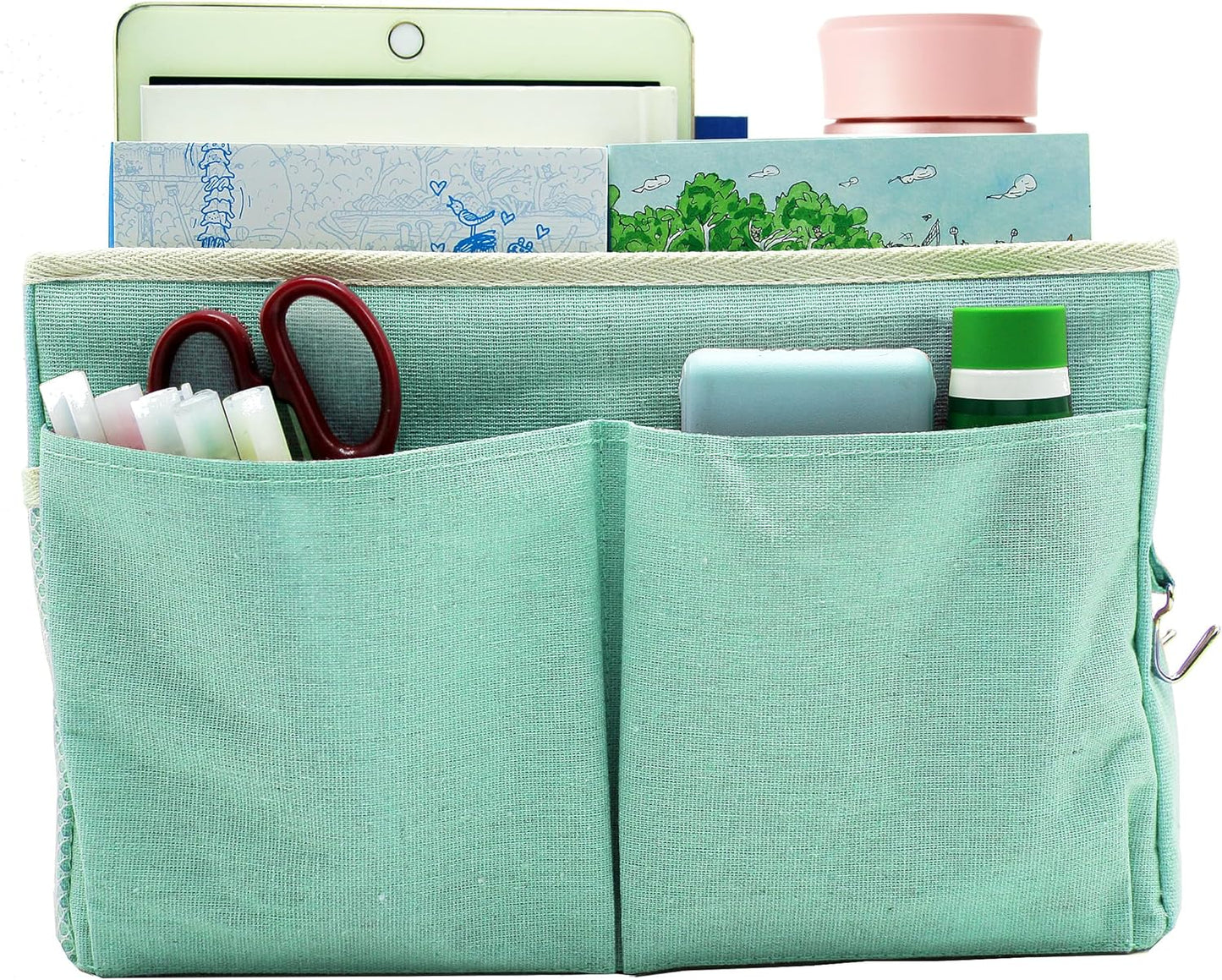 2-Pack Bedside Caddy Bedside Hanging Storage Basket Multi-Function Organizer Caddy for Bunk and Hospital Beds Dorm Rooms Bed Rails, Can be Placed Glasses Books Mobile Phones(2pcs Green)