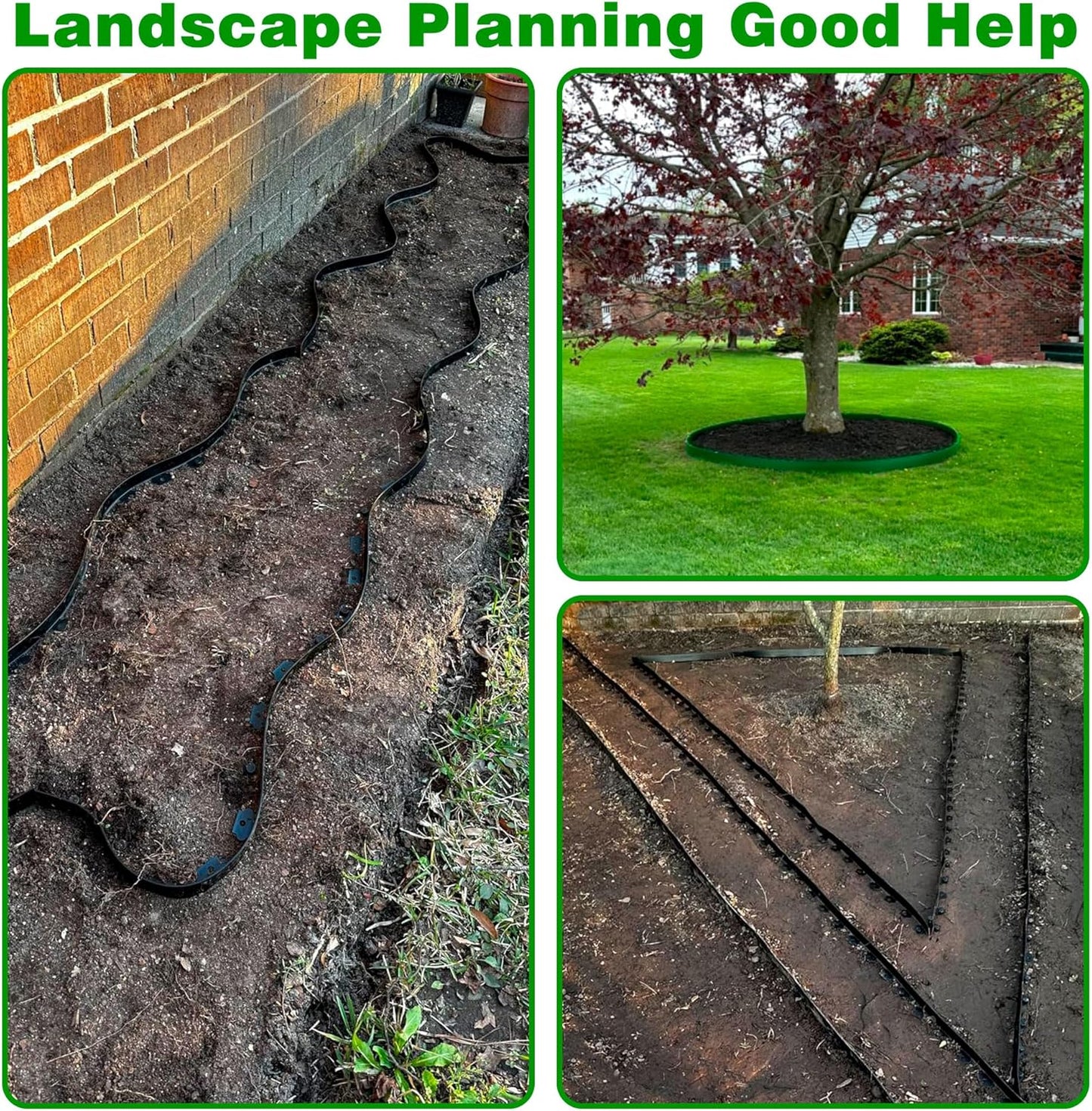 Landscape Edging Border 33 FT 2 Inch Tall with 60 Spikes, Plastic Edging for Landscaping, Garden Edging Border๏ผ Flower Bed, Paver and Lawn Edging Border, Green