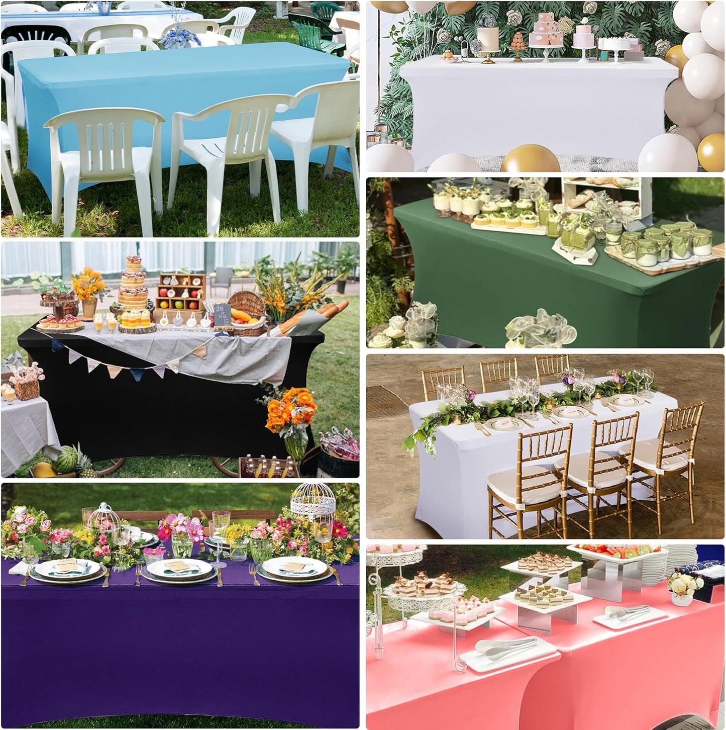 Obstal 2PC Sage Green Tablecloth - 4ft Rectangle Spandex Table Cover for Party, Events, Banquets & Weddings, Machine Washble