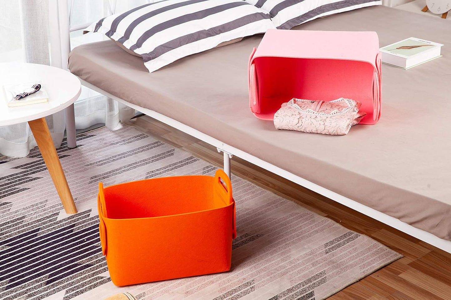 Minoisome Storage Basket Felt Storage Bin Collapsible& Convenient Box Organizer with Carry Handles for Office Bedroom Closet Babies Nursery Toys Laundry (Orange, 13.8inch(L)×9.5inch(W)×8.3inch(H))