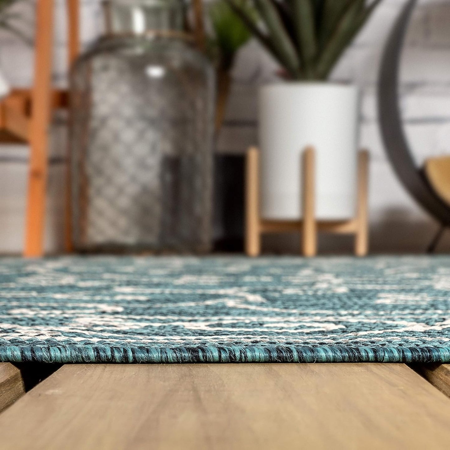 JONATHAN Y Vintage Filigree Indoor Outdoor Area Rug 3X5 Teal/Gray, Charleston Textured Weave for Backyard, Patio, Porch, Easy-Cleaning, High Traffic, Pet-Friendly, Non-Shedding (SMB106F-3)