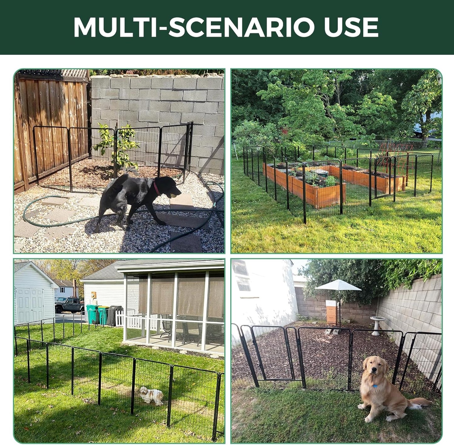 FXW Garden Fence 40in(H) x 26.7ft(L), 12 Panels Decorative Dog Fence Outdoor for The Yard – Heavy Duty Metal Animal Barrier for Dog and Rabbit, Easy Setup, Black