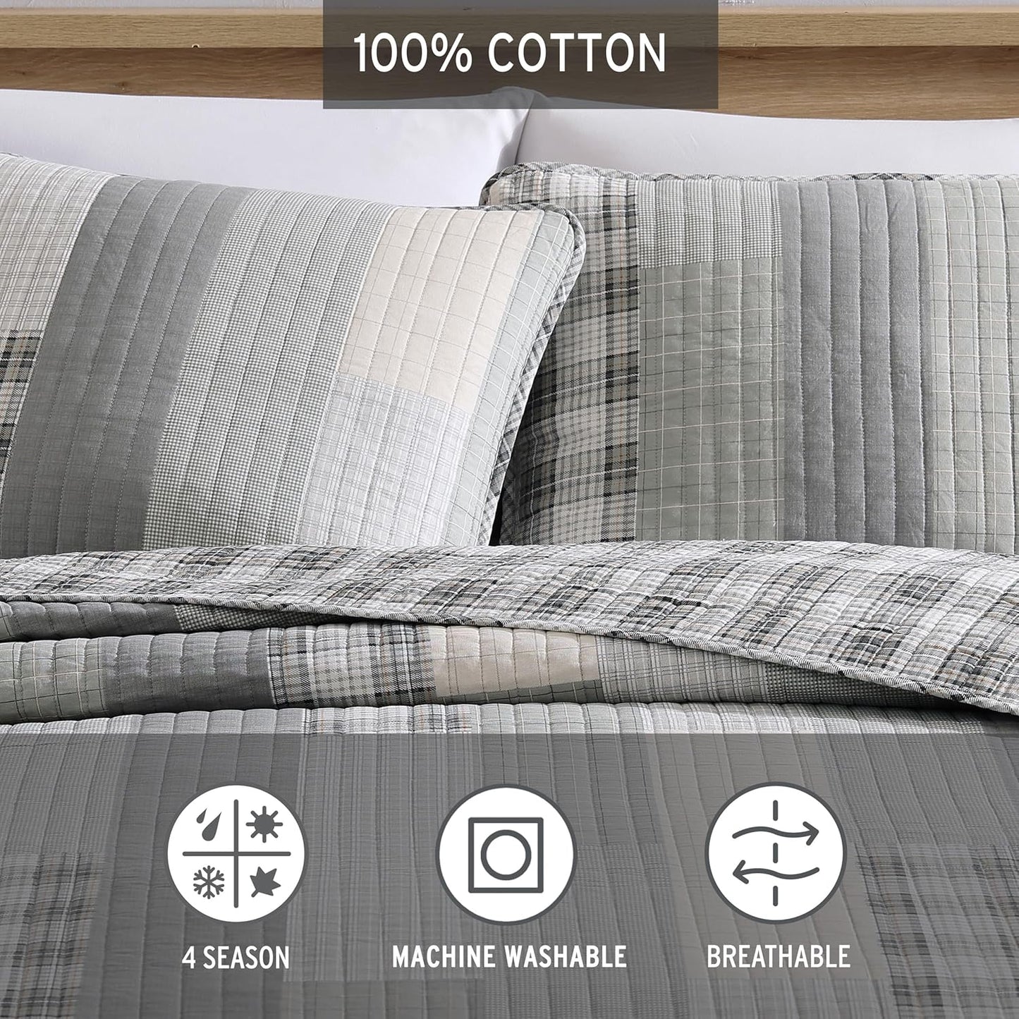 Eddie Bauer - Queen Quilt Set, Cotton Reversible Bedding with Matching Shams, Home Decor for All Seasons (Fairview Grey, Queen)