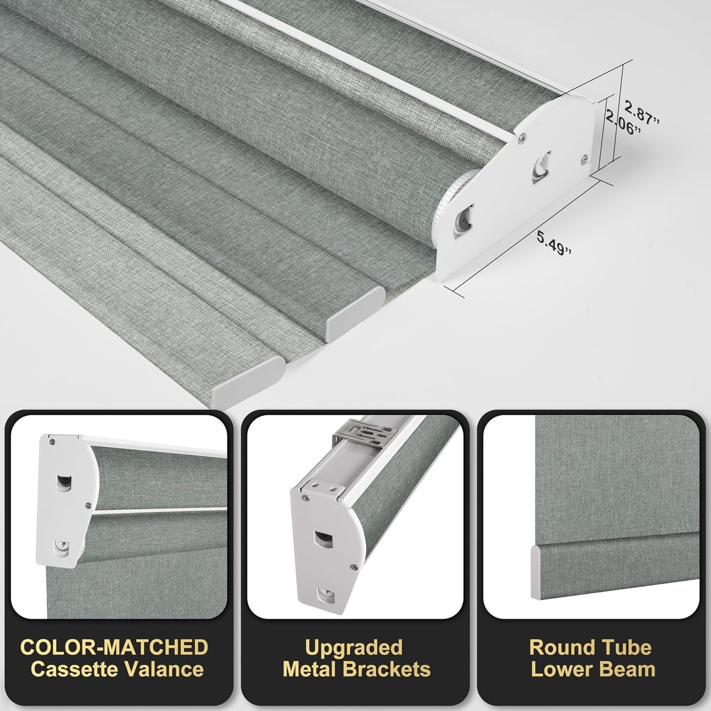 BERISSA Dual Roller Shades with Cassette Valance, Blackout and Light Filtering, Day and Night Shades for Home Office Door. Linen Grey. 31 W x 86" H