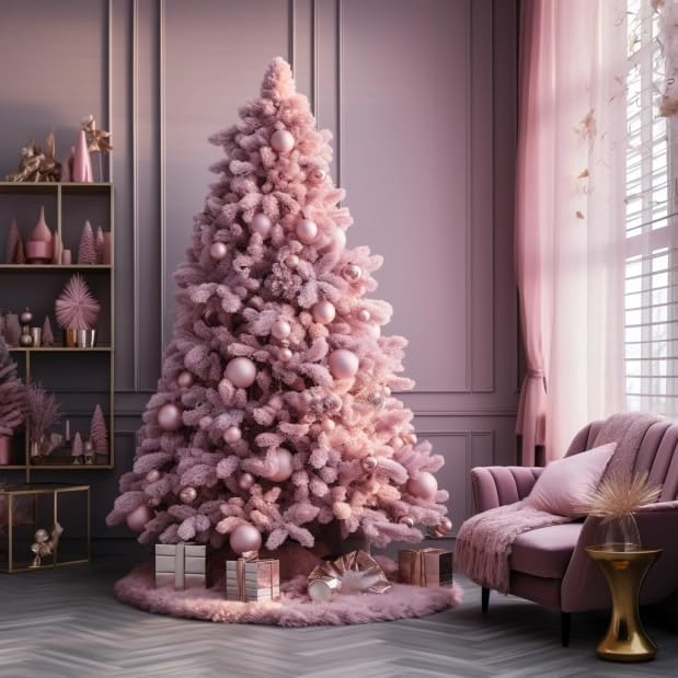 AOGU 36 Inch Faux Fur Christmas Tree Skirt Pink Plush Skirt for Merry Christmas Party Christmas Tree Decoration