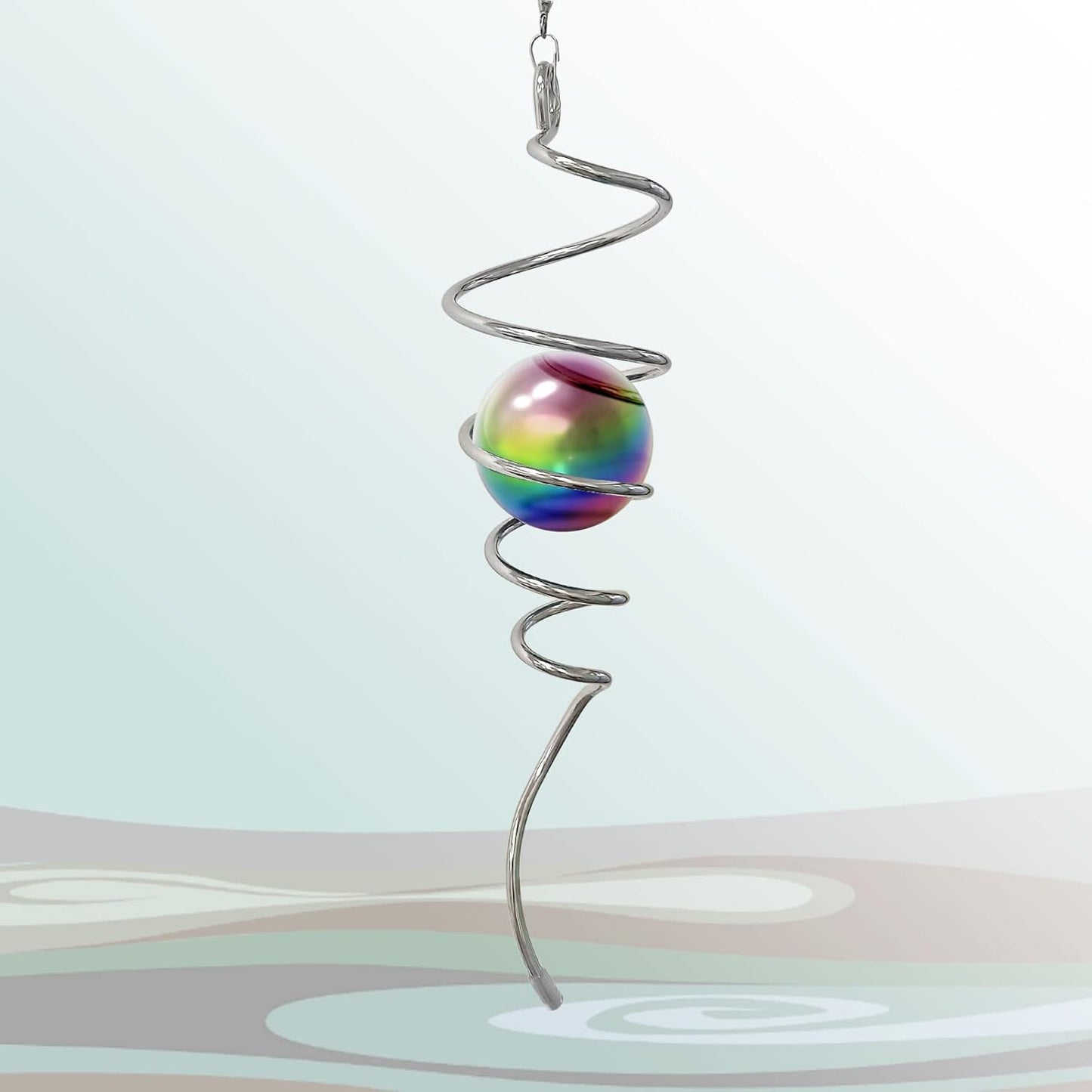 Multi Color Wind Spinner Tail Gazing Ball Spiral Decorative Wind Sculptures - 13in Height