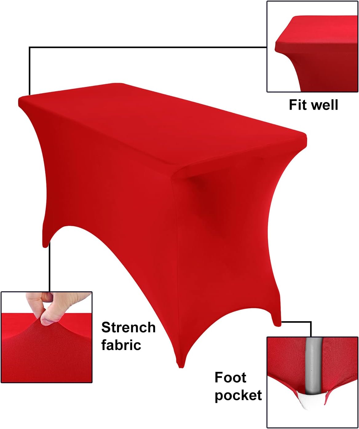 4Pack Spandex Waterproof Table Covers 4ft，Spandex 4ft Waterproof Table Cover for Party,Wedding, Banquet, and Events(Red)