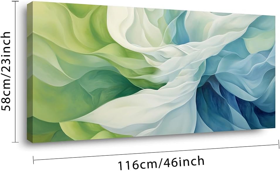 LASMOND Abstract Lines Wall Art for Living Room Canvas Prints Aqua Turquoise Blue Green Artwork Paintings Decor Bedroom Office Girl Woman (46x23 Inches)