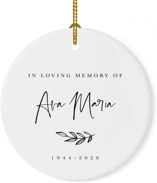 Andaz Press Personalized Round Ceramic Porcelain Christmas Tree Ornament Keepsake Collectible Gift, My First Christmas in College 2025, Olivia Carter, Antique Handdrawn, 1-Pack, Custom