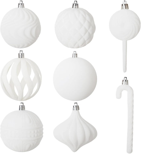 Senjie 63pcs Velvet Christmas Balls Bulk Flocked Christmas Tree Ball Ornaments Plastic Balls Xmas Hanging Ornaments Christmas Tree Decor Cream