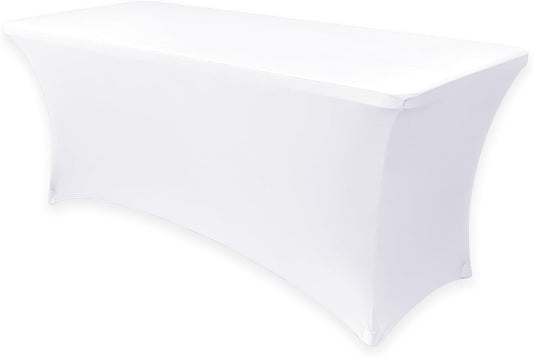 Obstal Spandex Table Cover 5ft Fitted Tablecloth Rectangular - Stretch Rectangle Folding Table Cloth for Birthday Party Wedding Banquet, White, 60L x 30W Inch