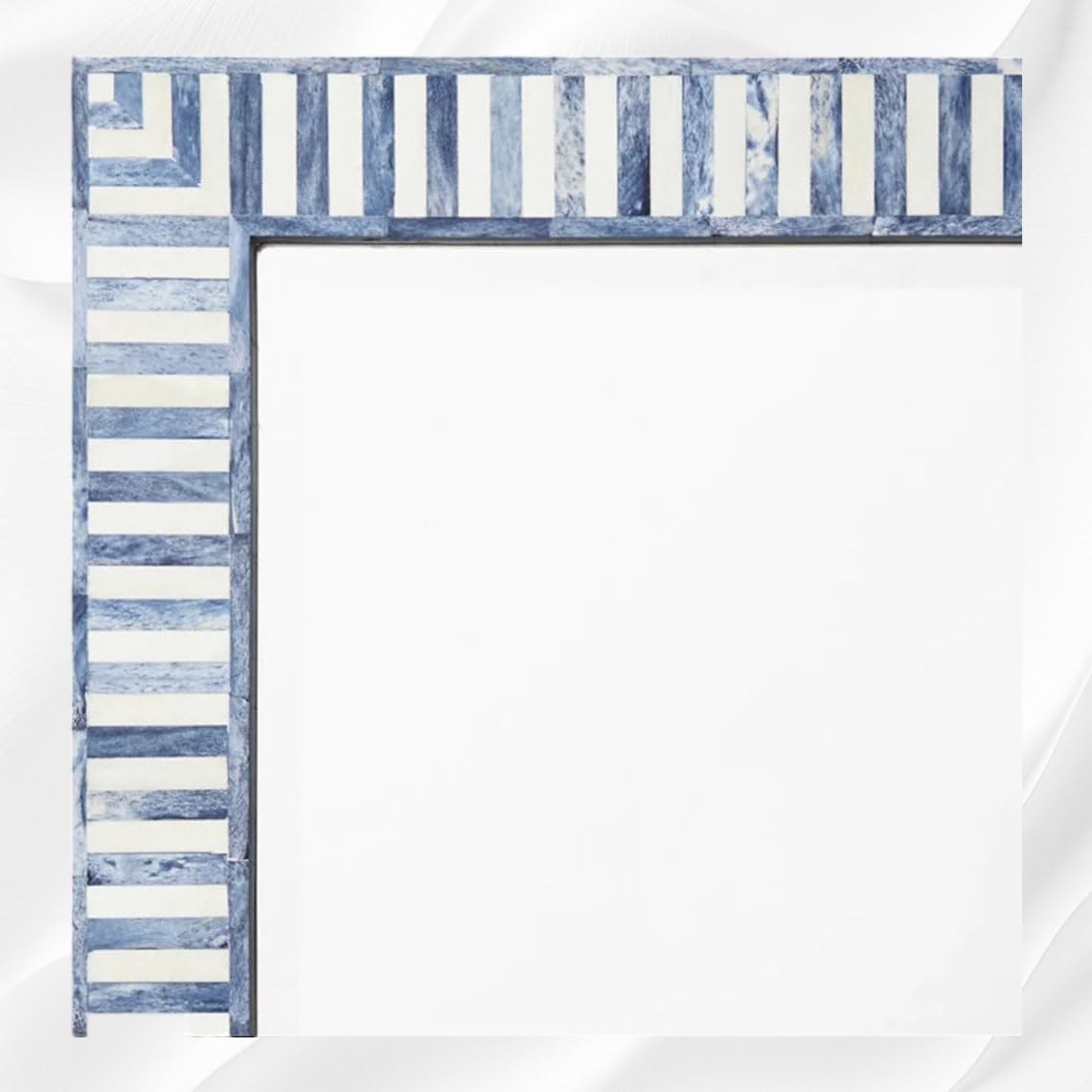 Hansa Industries Bone Inlay Wall Mounting Mirror Bar Harbor Blue Striped Waterfall Pattern Decorative Aesthetic Mirror with Wooden Frame for Home Centerpiece Décor Item (19 x 14 in)