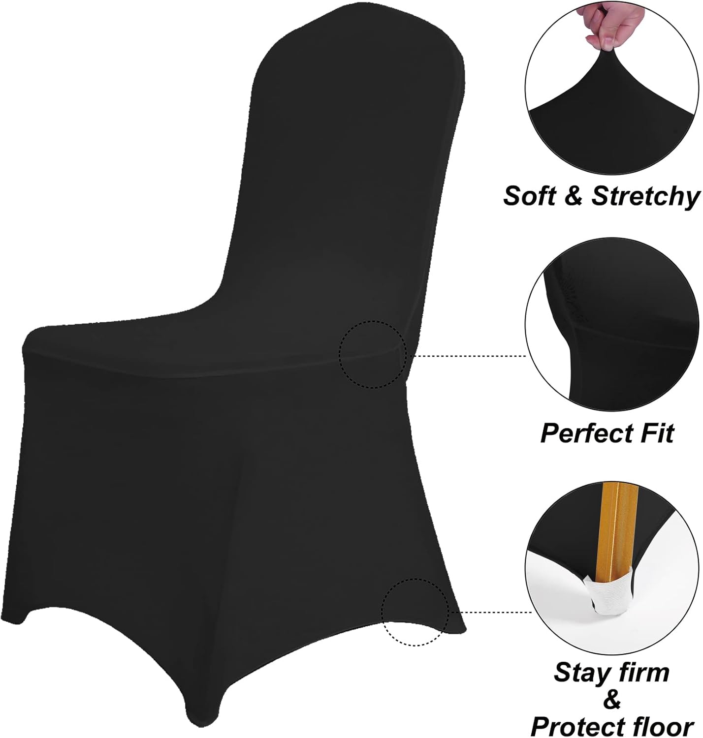 SUPERO Waterproof Chair Cover (50PCS), Stretch Spandex Polyester, Universal Fit, Protector for Dining, Outdoor, Party, Banquet, Wedding Event, Hotel, Black
